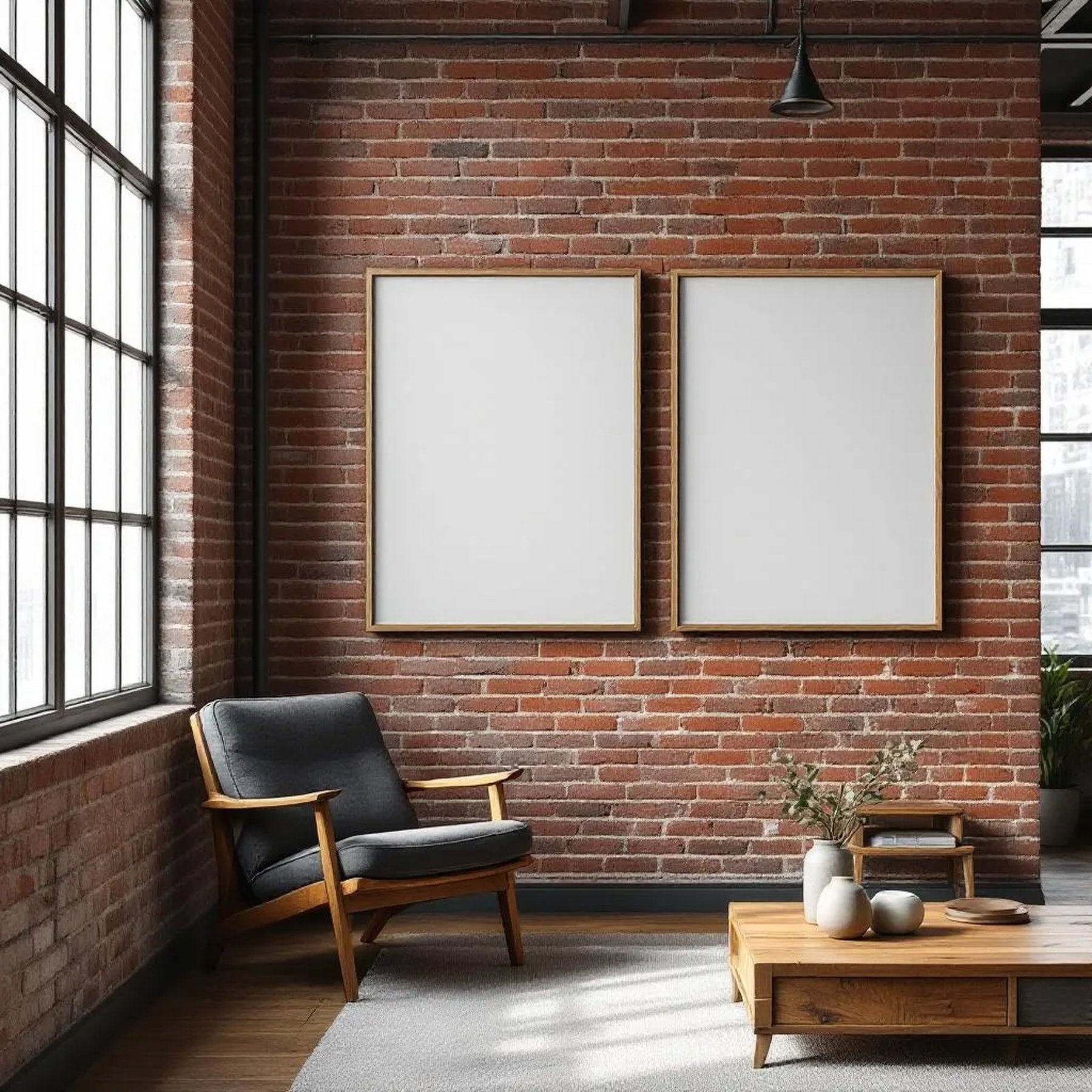 Industrial Loft Editorial Room Mockup — Plain Square Frame Portrait 2:3 — Right-Angled Perspective — #04508 | MockupBulk