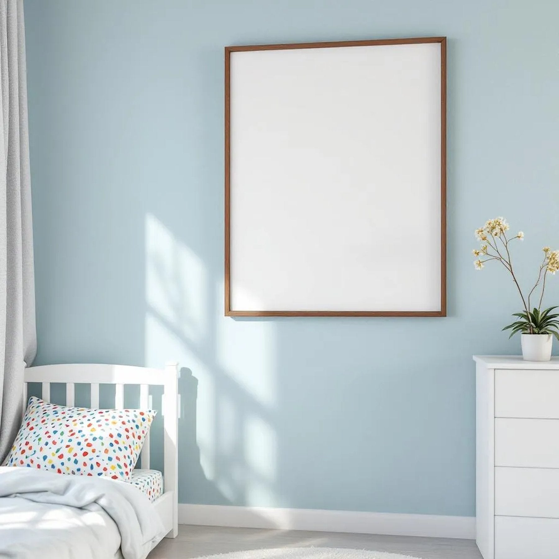 Kids Room Room Scene Mockup — Plain Square Frame Portrait 4:5 — Right-Angled Perspective — #04681 | MockupBulk