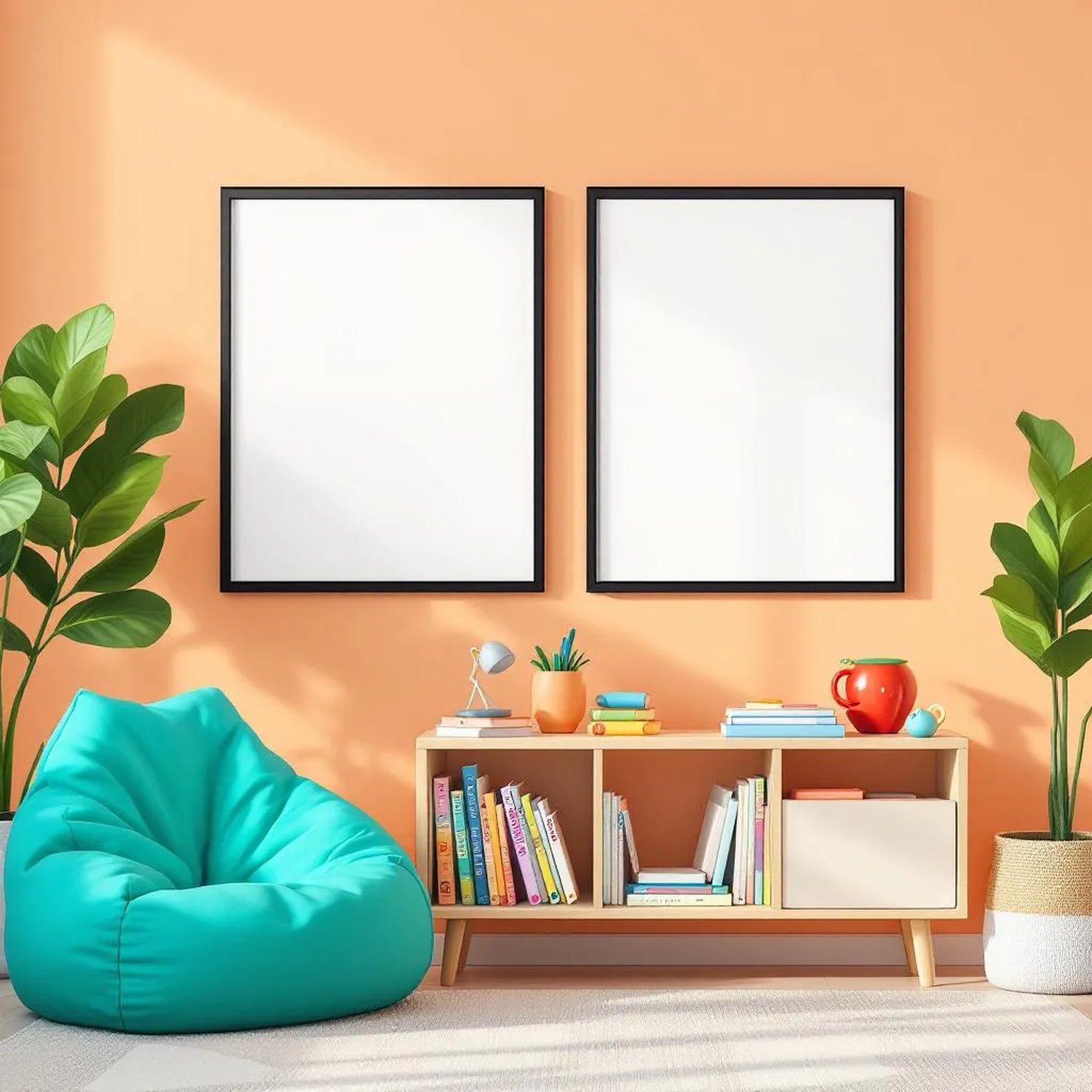 Kids Room Professional Frame Mockup — Plain Square Frame Portrait 2:3 — Right-Angled Perspective — #04682 | MockupBulk