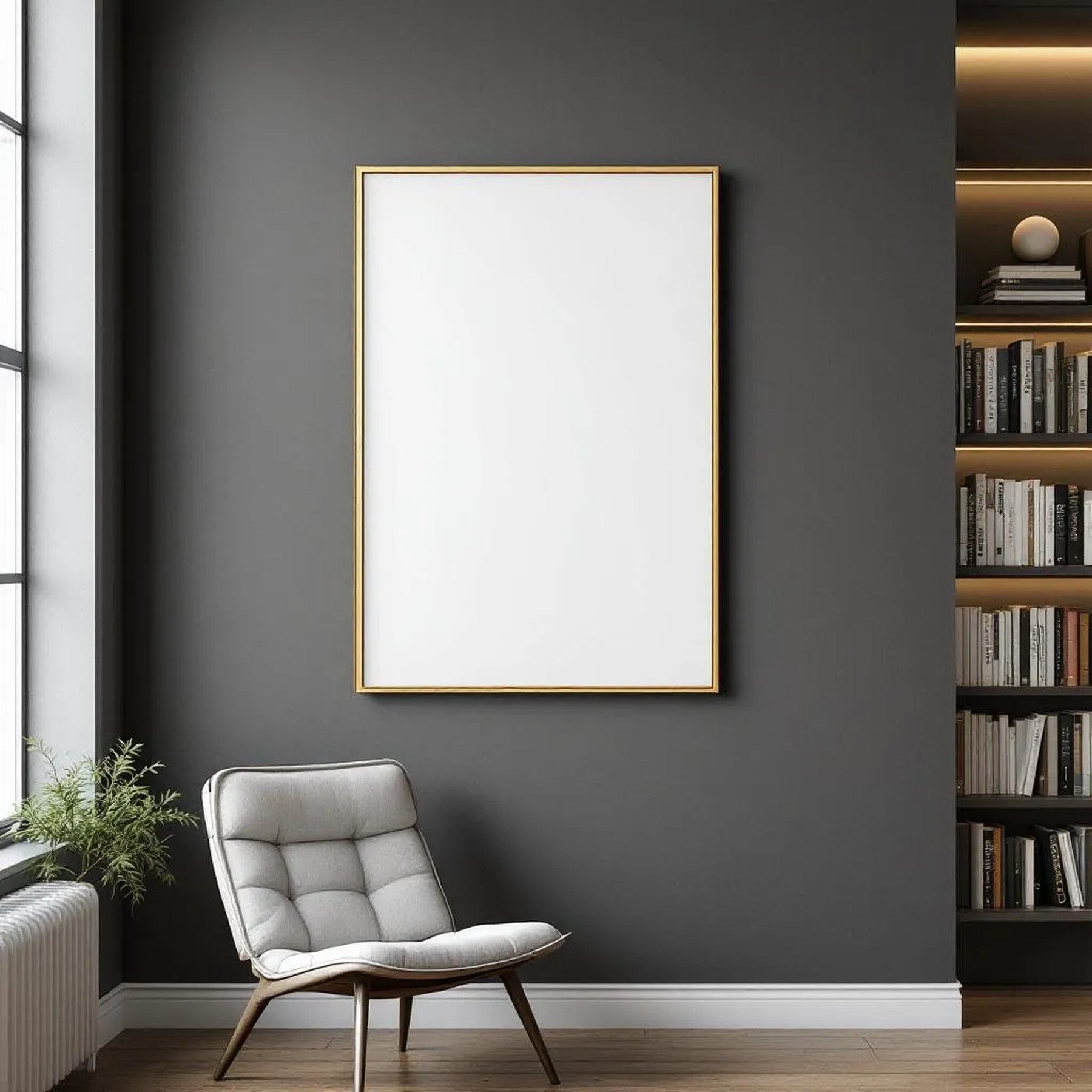 Library & Study Professional Frame Mockup — Plain Square Frame Portrait 2:3 — Right-Angled Perspective — #04854 | MockupBulk