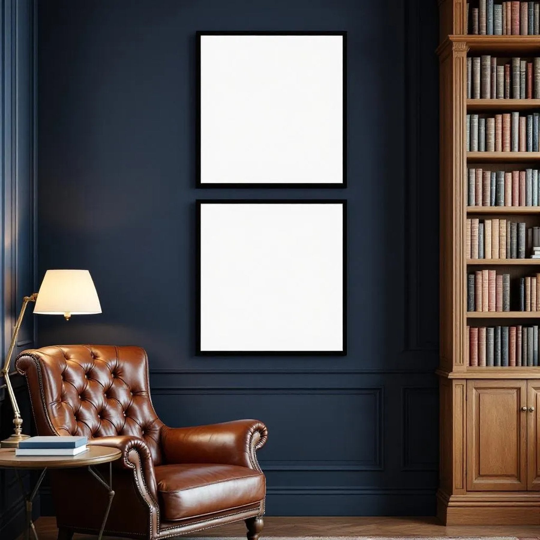 Library & Study High-Res Frame Mockup — Plain Square Frame Portrait 2:3 — Right-Angled Perspective — #04858 | MockupBulk