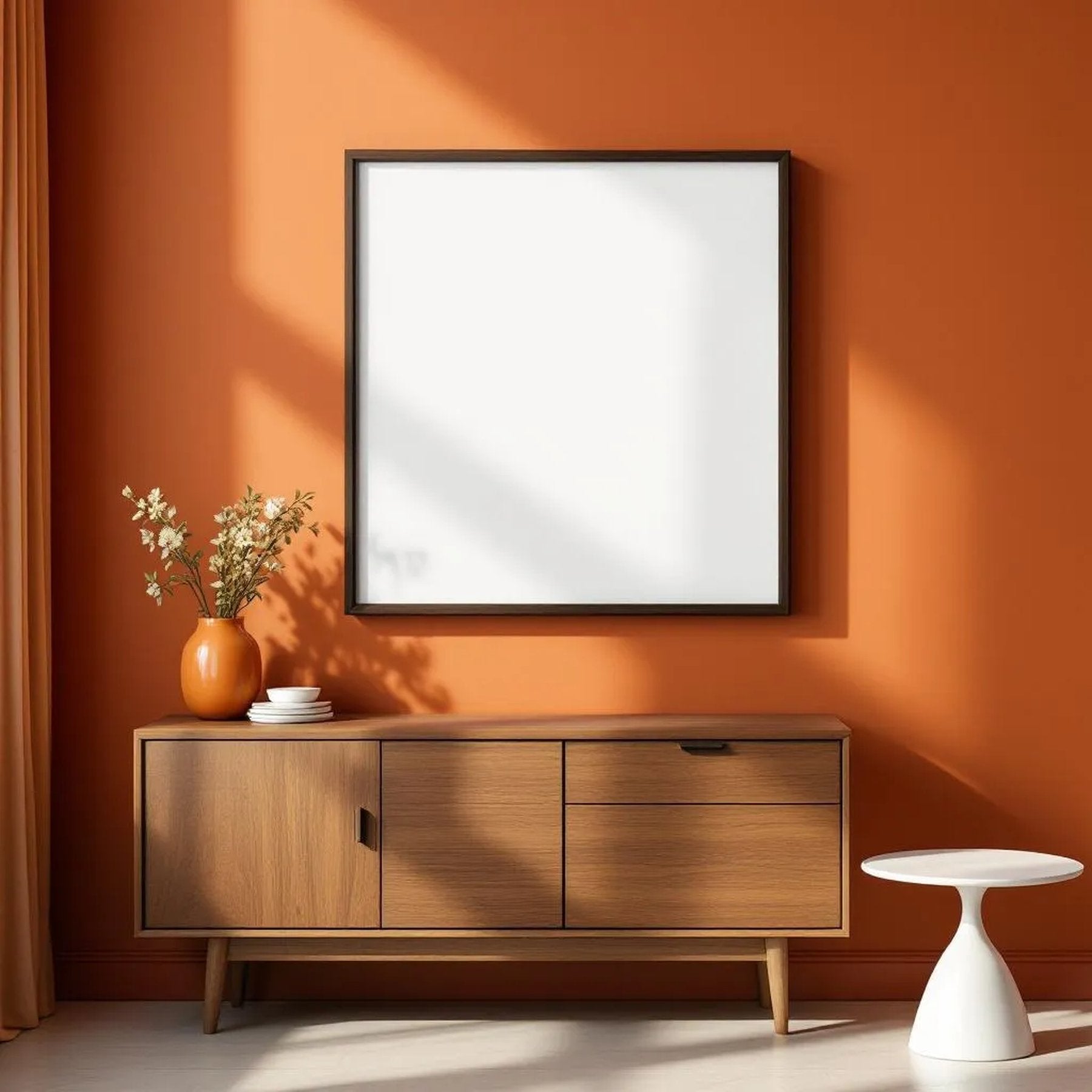 Mid-Century Modern Wall Art Mockup — Plain Square Frame Square 1:1 — Right-Angled Perspective — #04929 | MockupBulk