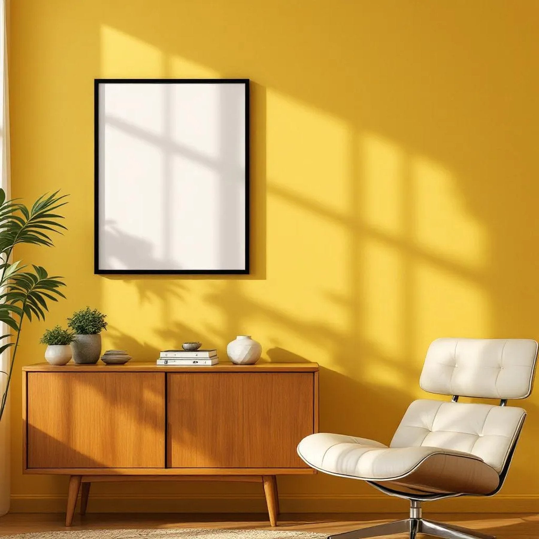 Mid-Century Modern Professional Frame Mockup — Plain Square Frame Portrait 2:3 — Right-Angled Perspective — #04930 | MockupBulk