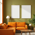 Mid-Century Modern Styled Room Mockup — Plain Square Frame Portrait 2:3 — Right-Angled Perspective — #04931 | MockupBulk