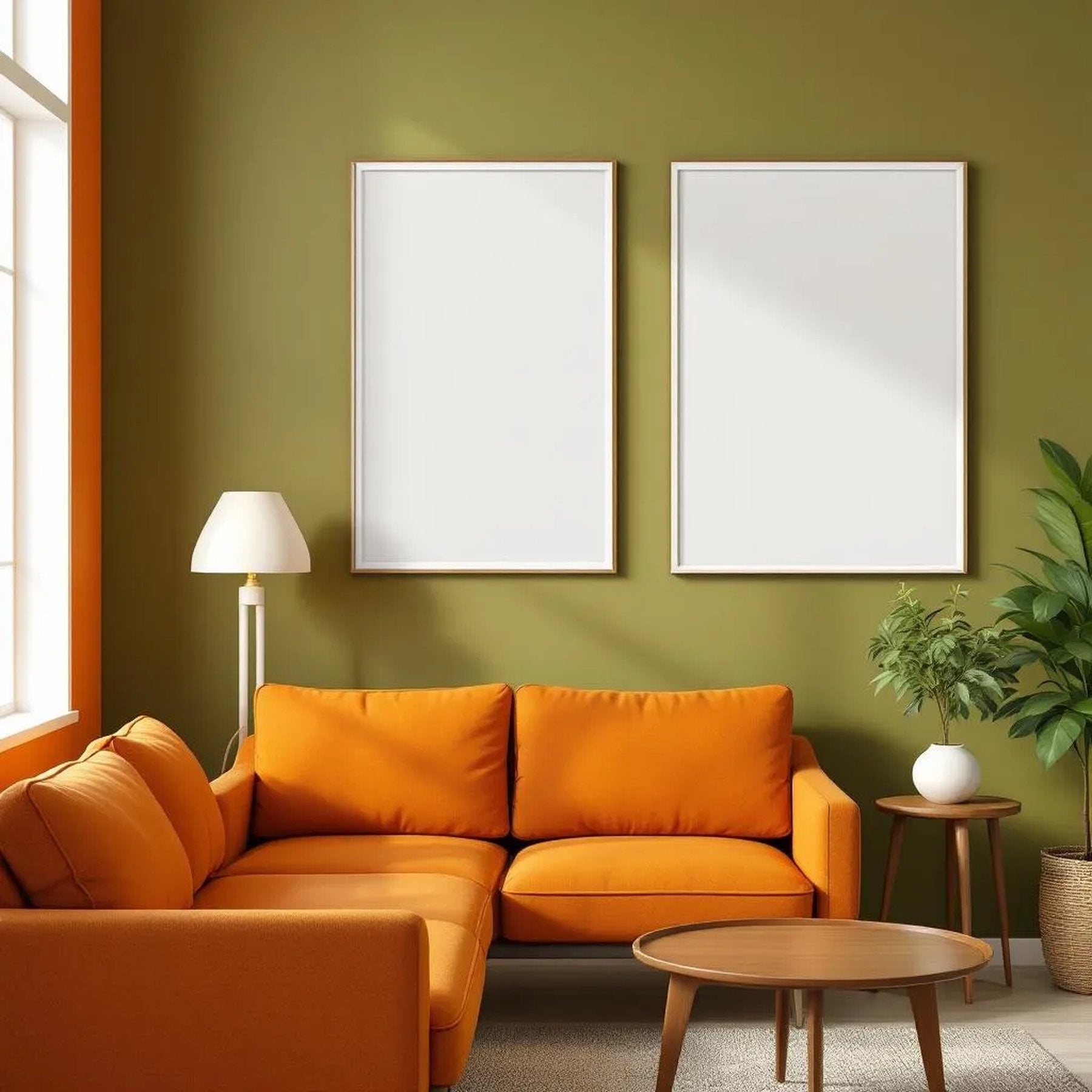 Mid-Century Modern Styled Room Mockup — Plain Square Frame Portrait 2:3 — Right-Angled Perspective — #04931 | MockupBulk