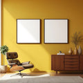 Mid-Century Modern Premium Interior Mockup — Plain Square Frame Portrait 2:3 — Right-Angled Perspective — #04933 | MockupBulk