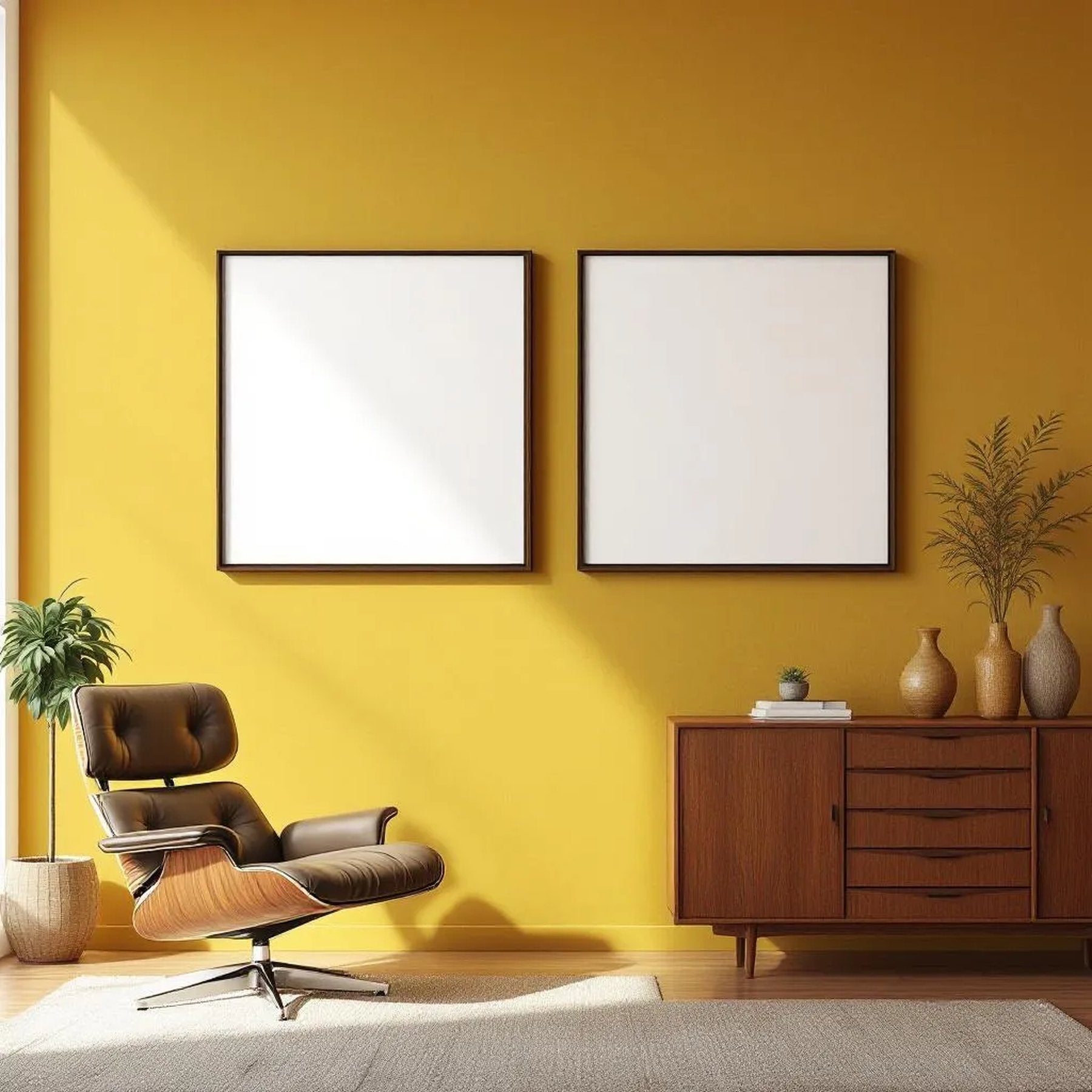 Mid-Century Modern Premium Interior Mockup — Plain Square Frame Portrait 2:3 — Right-Angled Perspective — #04933 | MockupBulk