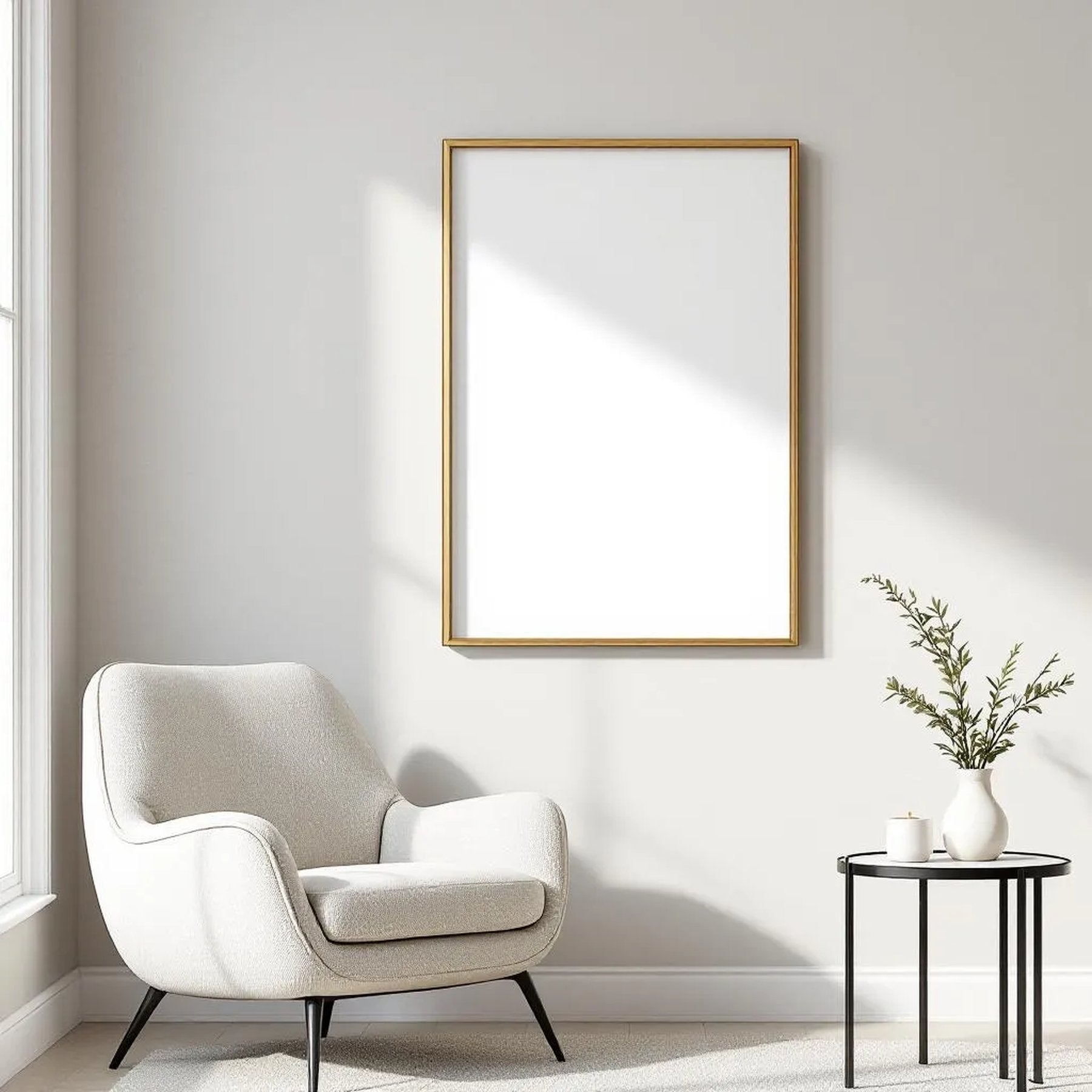 Minimalist White Lifestyle Frame Mockup — Plain Square Frame Landscape 11x14 — Right-Angled Perspective — #04454 | MockupBulk