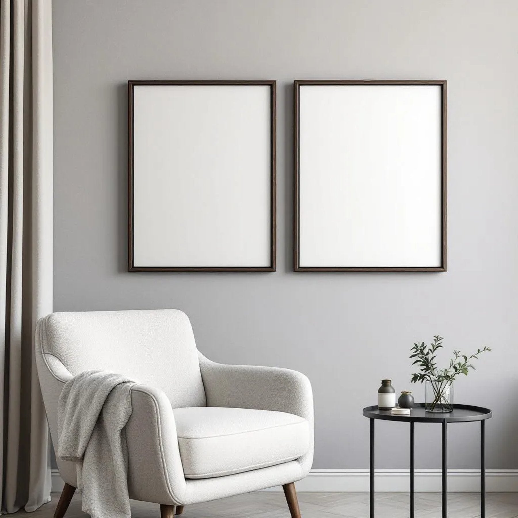 Minimalist White Styled Room Mockup — Plain Square Frame Square 1:1 — Right-Angled Perspective — #04457 | MockupBulk