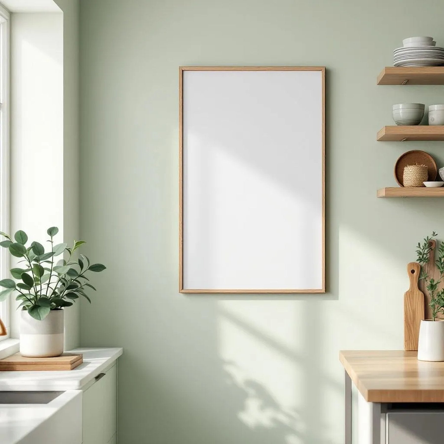 Modern Kitchen Lifestyle Frame Mockup — Plain Square Frame Portrait 2:3 — Right-Angled Perspective — #04880 | MockupBulk
