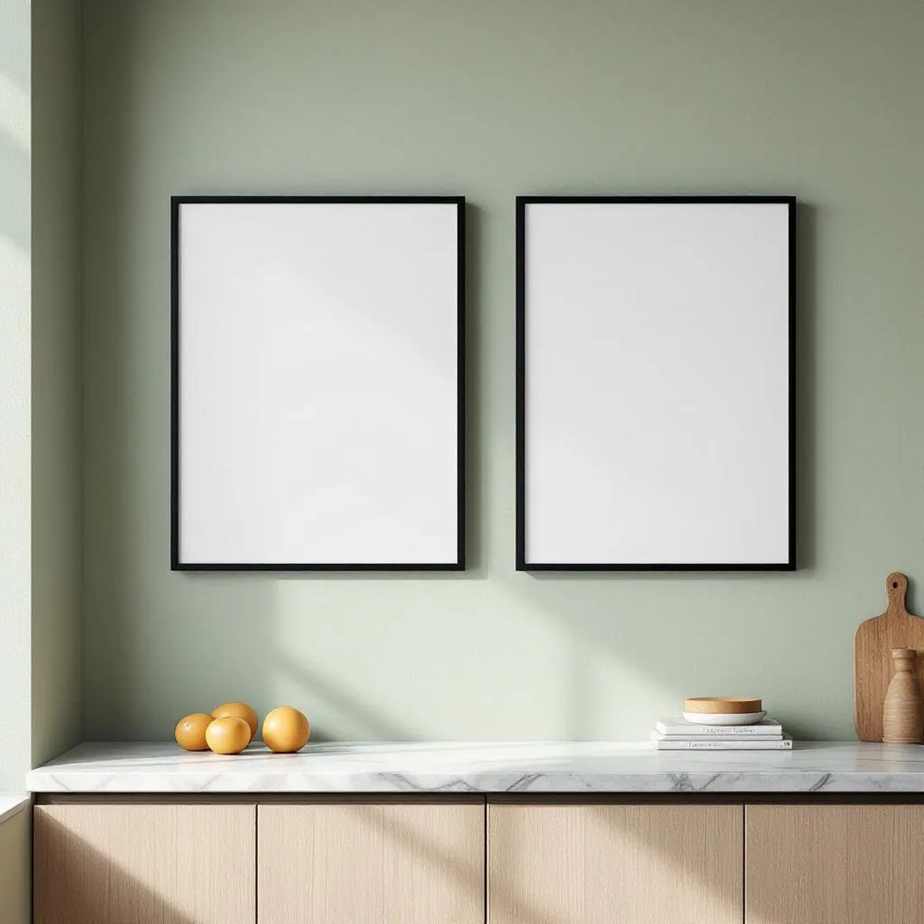 Modern Kitchen High-Res Frame Mockup — Plain Square Frame Square 1:1 — Right-Angled Perspective — #04882 | MockupBulk