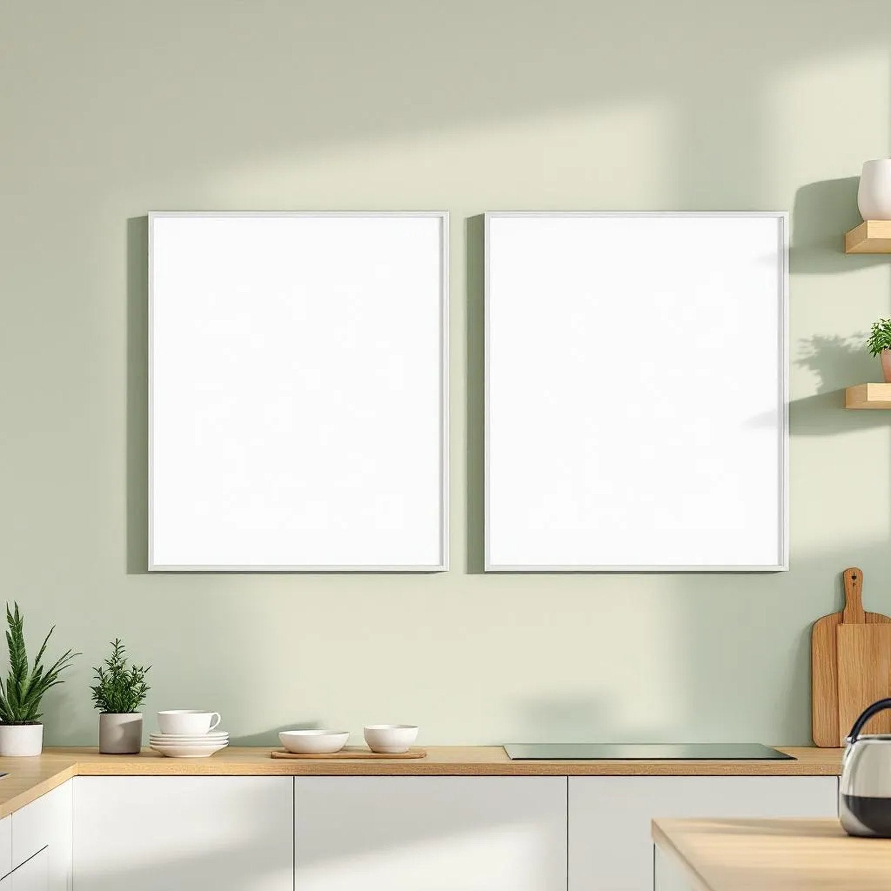 Modern Kitchen Wall Art Mockup — Plain Square Frame Square 1:1 — Right-Angled Perspective — #04883 | MockupBulk
