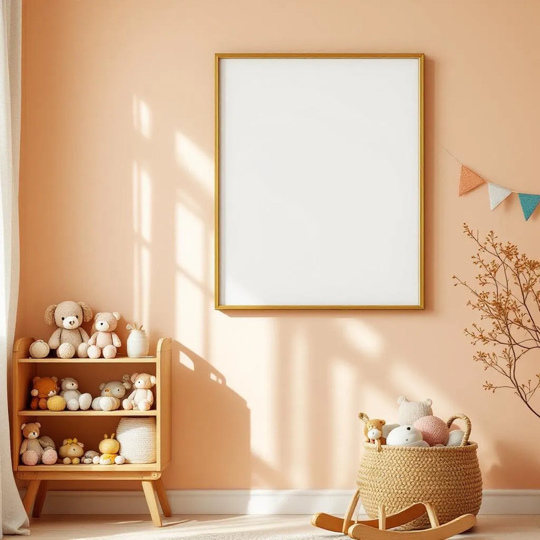 Nursery Styled Room Mockup — Plain Square Frame Portrait 2:3 — Right-Angled Perspective — #04654 | MockupBulk