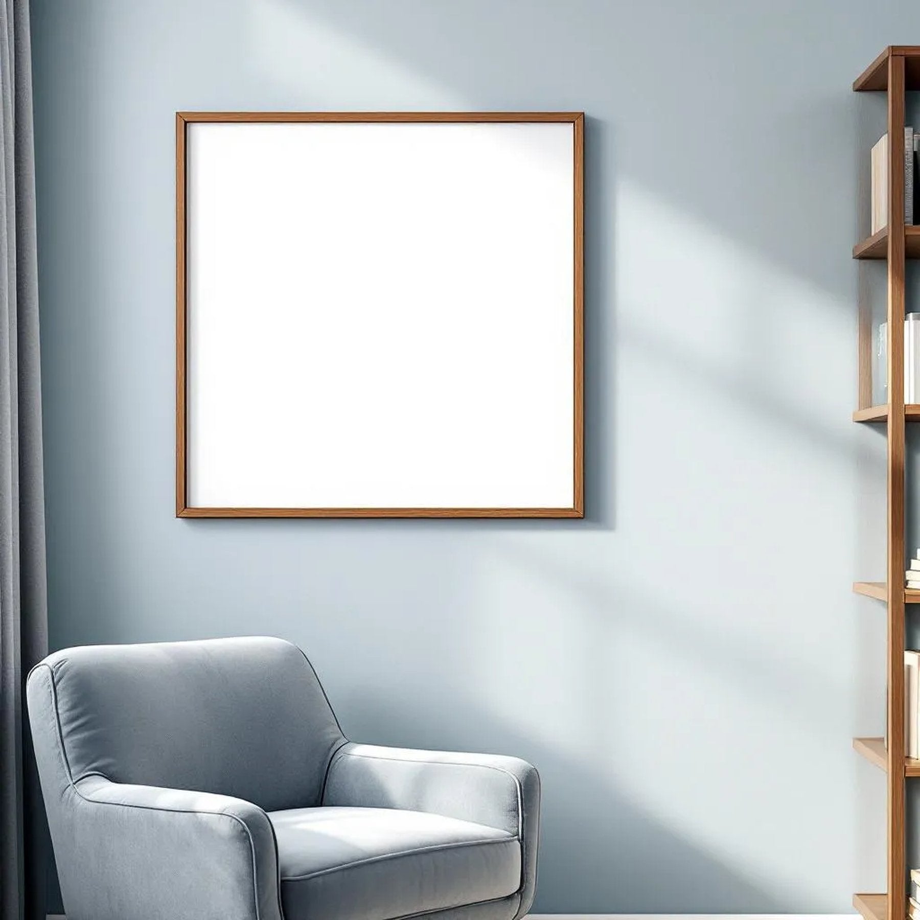 Reading Nook Room Scene Mockup — Plain Square Frame Portrait 4:5 — Right-Angled Perspective — #04781 | MockupBulk