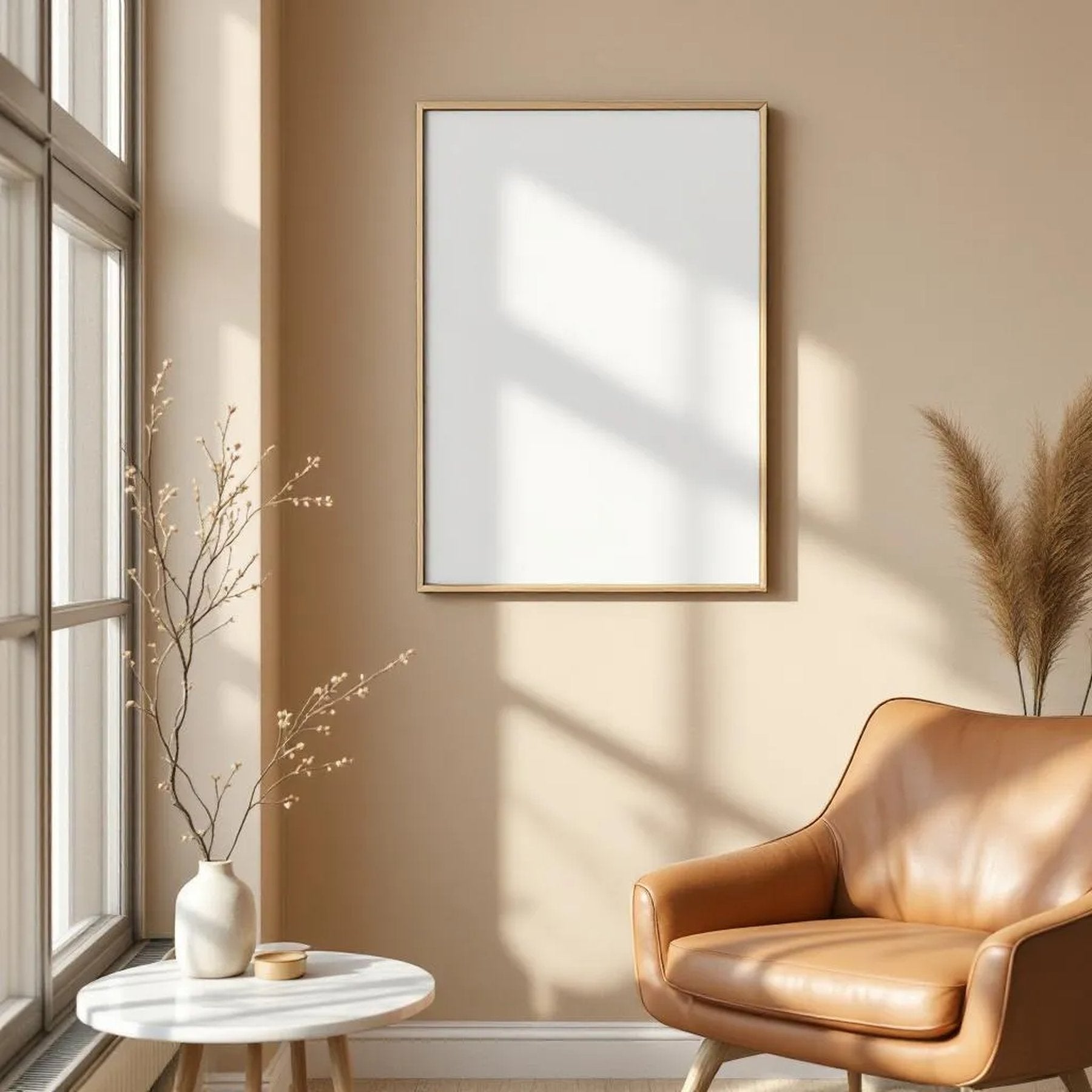 Scandinavian Editorial Room Mockup — Plain Square Frame A-Series (A4 / A3) — Right-Angled Perspective — #04479 | MockupBulk
