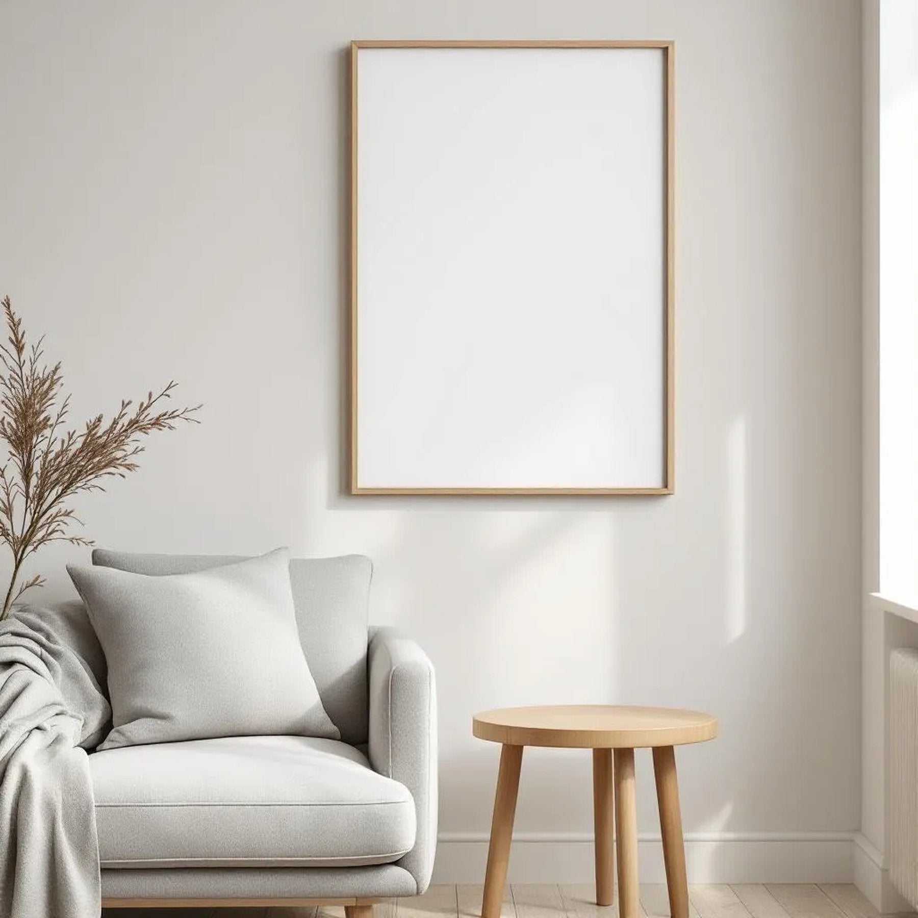 Scandinavian Wall Art Mockup — Plain Square Frame Portrait 2:3 — Right-Angled Perspective — #04480 | MockupBulk