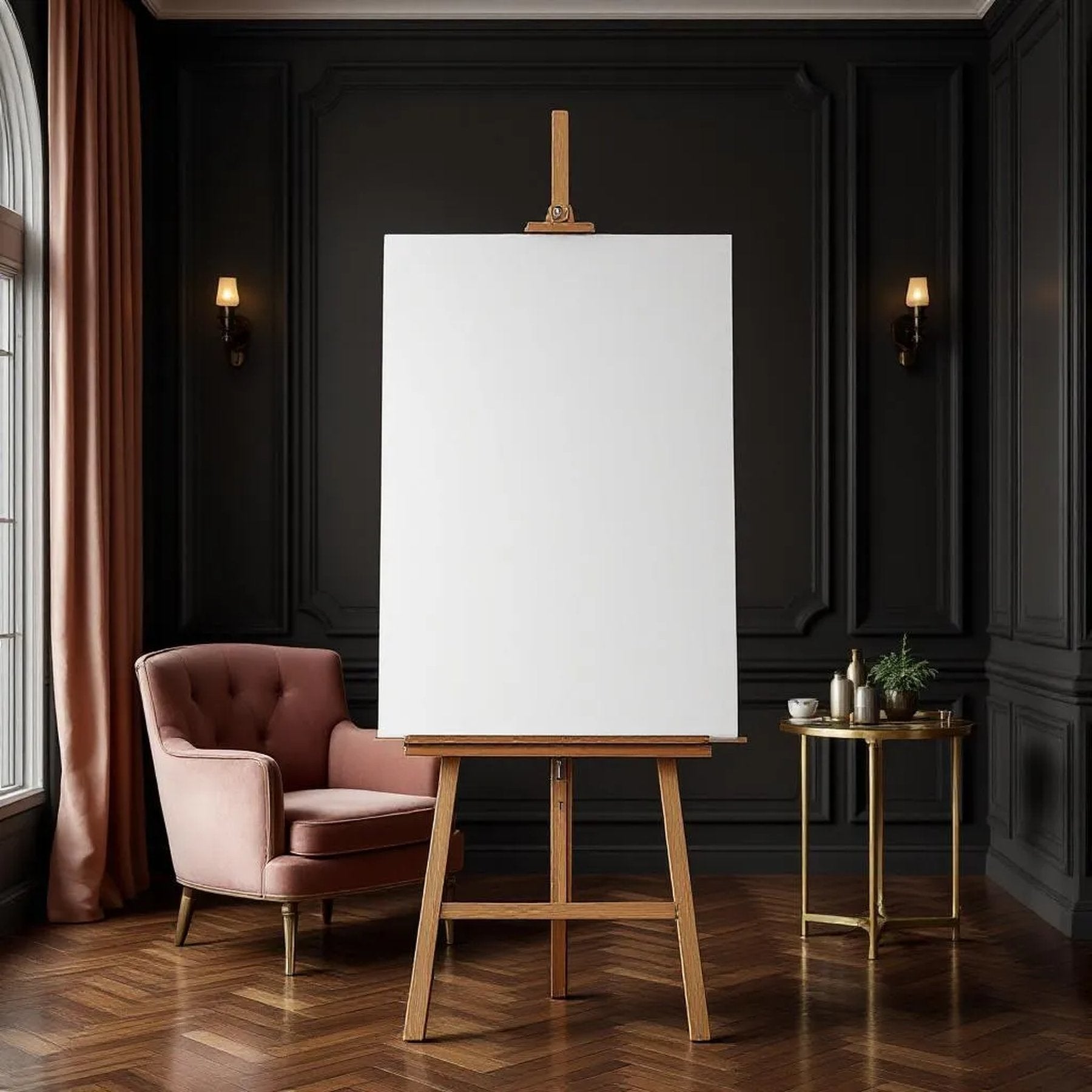Art Deco Editorial Room Mockup — Plain Square Frame Portrait 2:3 — Perspective View — #02821 | MockupBulk