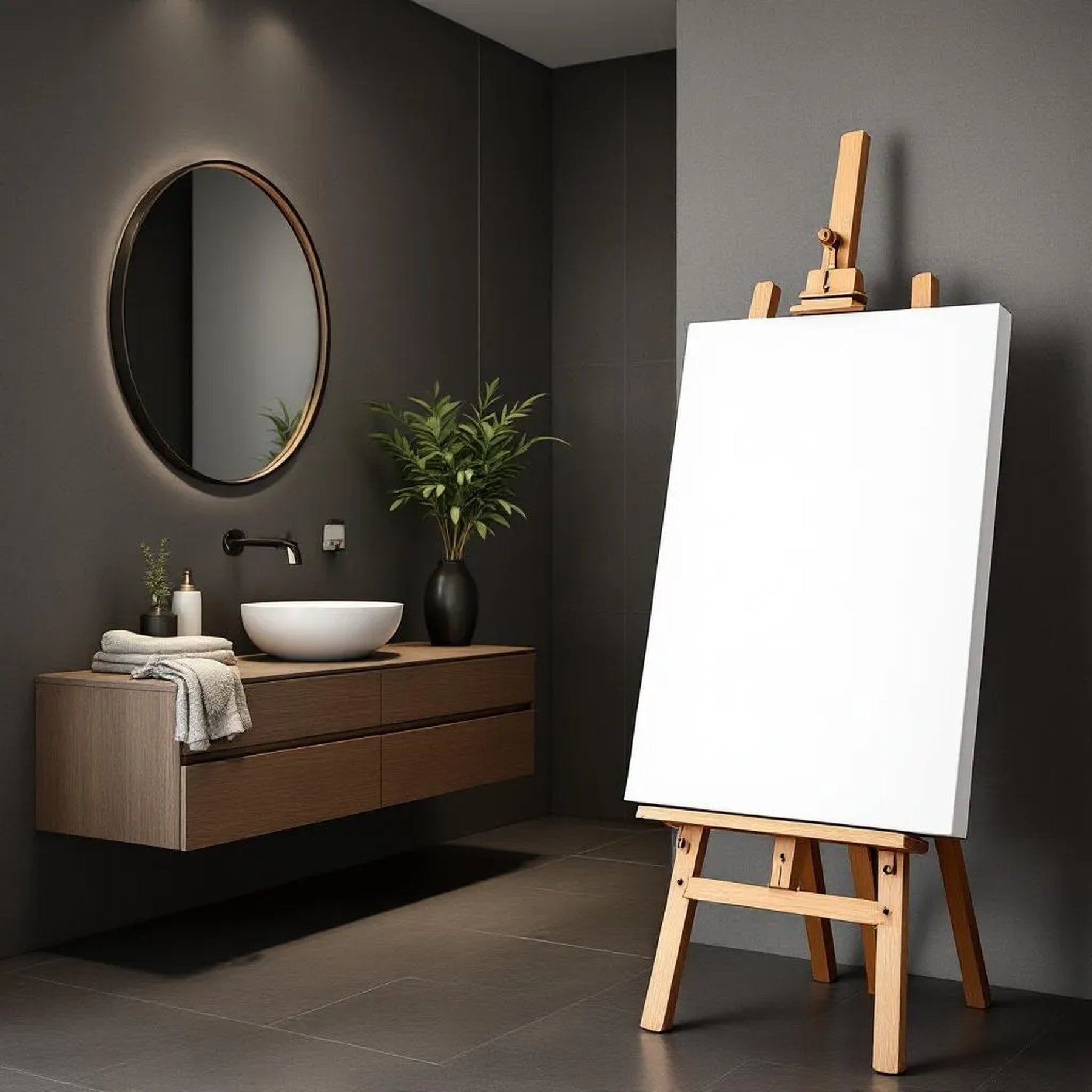 Spa Bathroom Lifestyle Frame Mockup — Plain Square Frame Portrait 2:3 — Perspective View — #03038 | MockupBulk