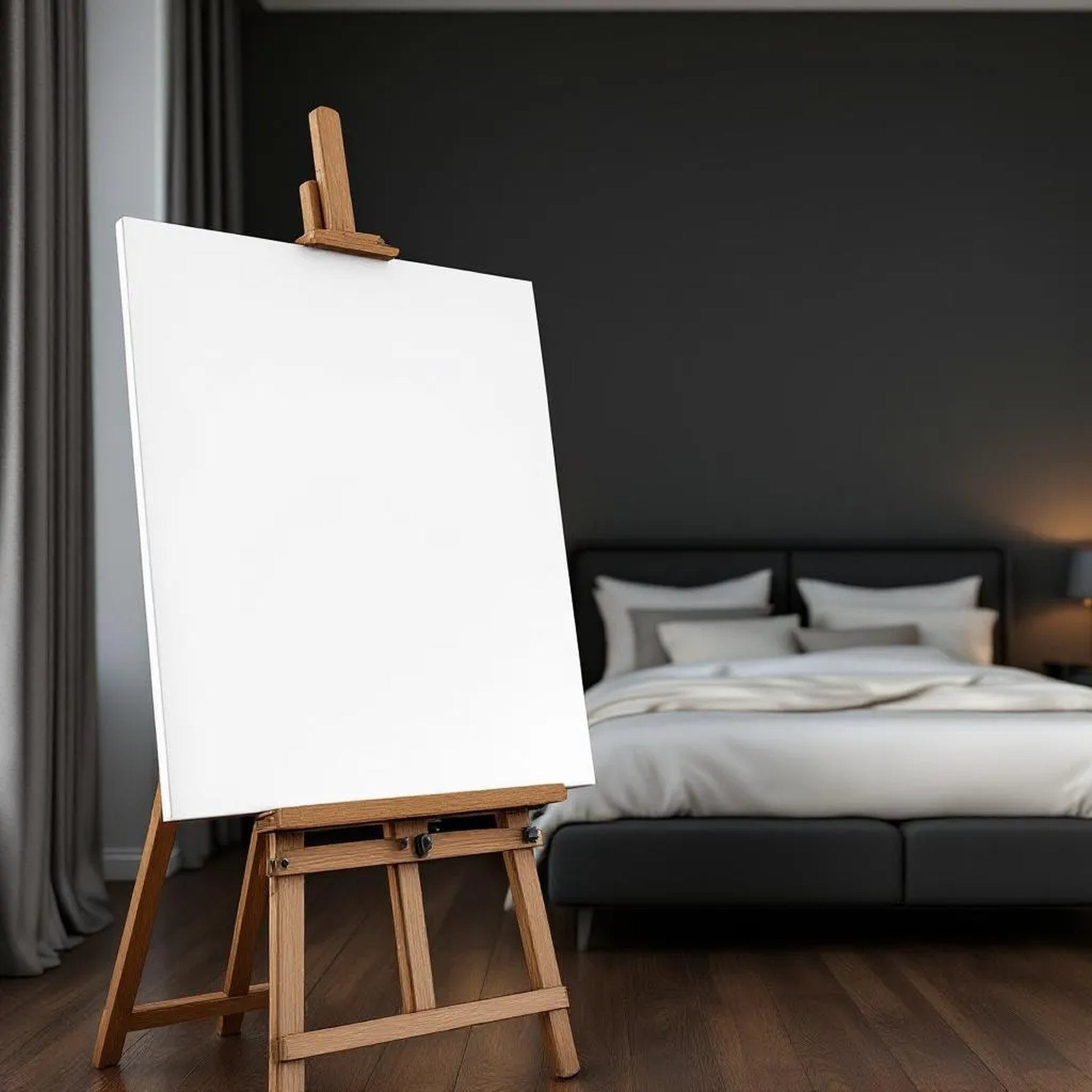 Dark Bedroom Professional Frame Mockup — Plain Square Frame Portrait 4:5 — Perspective View — #02798 | MockupBulk
