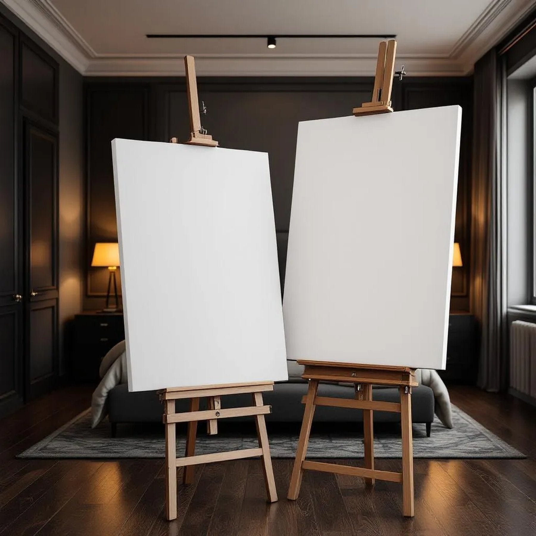 Dark Bedroom High-Res Frame Mockup — Plain Square Frame Portrait 2:3 — Perspective View — #02801 | MockupBulk