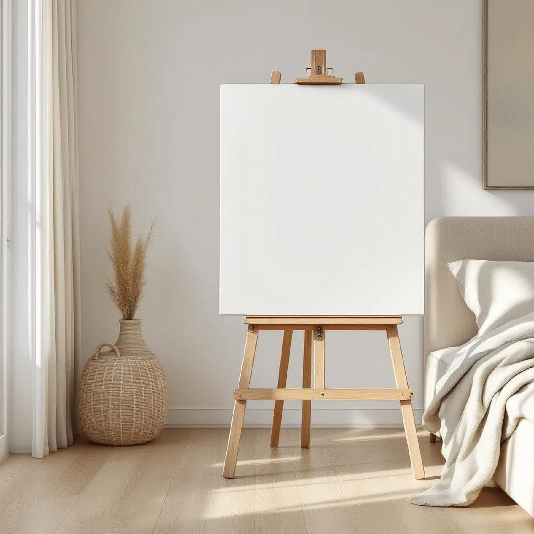 White Bedroom Premium Interior Mockup — Plain Square Frame Portrait 2:3 — Perspective View — #02776 | MockupBulk