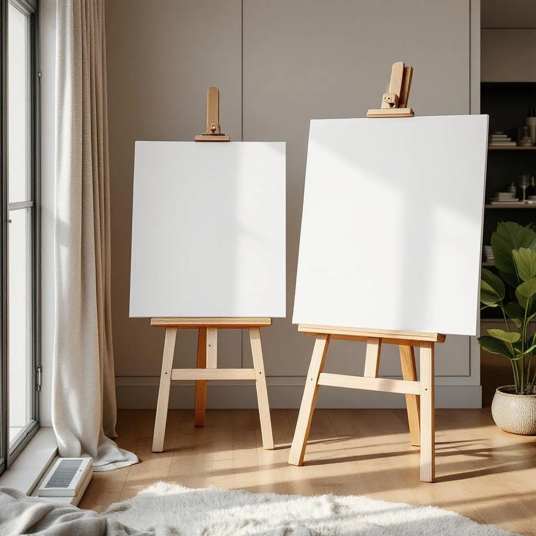 White Bedroom Premium Interior Mockup — Plain Square Frame Portrait 2:3 — Perspective View — #02778 | MockupBulk