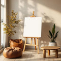 Boho Living Room Premium Interior Mockup — Plain Square Frame Portrait 4:5 — Perspective View — #03135 | MockupBulk