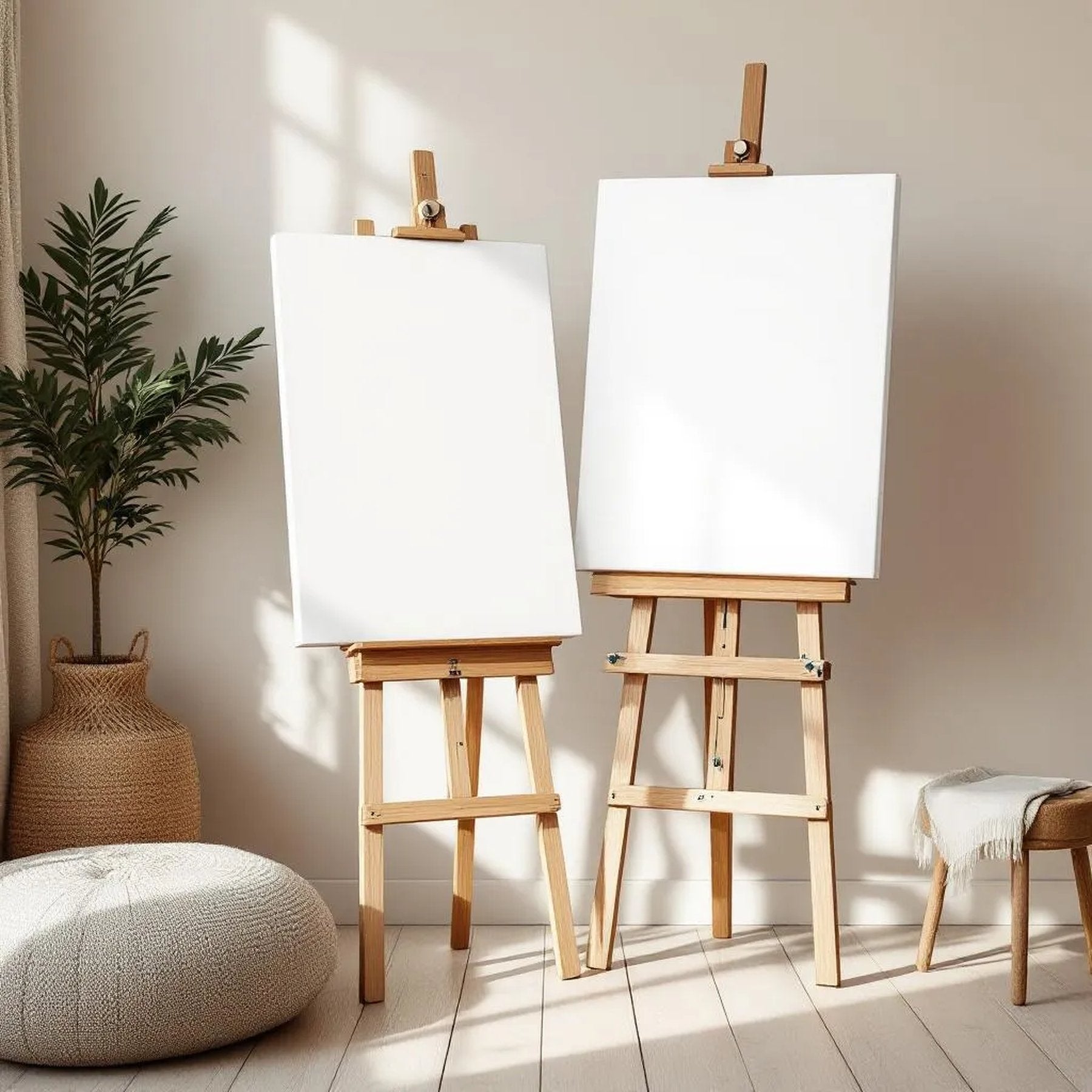 Boho Living Room Editorial Room Mockup — Plain Square Frame Portrait 5:7 — Perspective View — #03137 | MockupBulk
