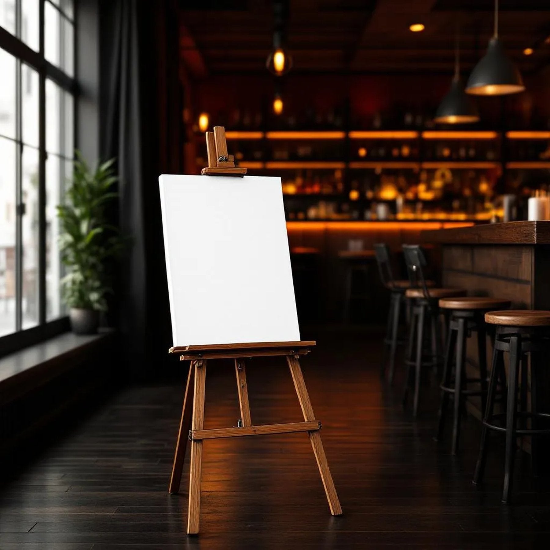 Cafe & Bar Wall Art Mockup — Plain Square Frame Landscape 11x14 — Perspective View — #03062 | MockupBulk