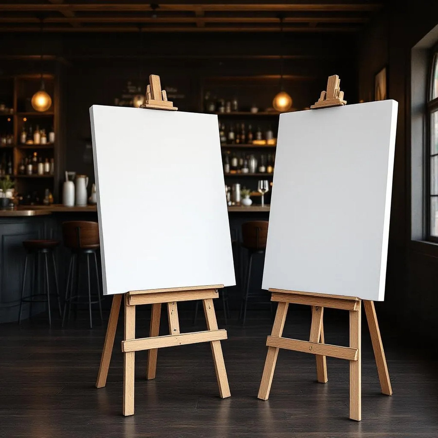 Cafe & Bar Interior Frame Mockup — Plain Square Frame Landscape 3:4 — Perspective View — #03065 | MockupBulk