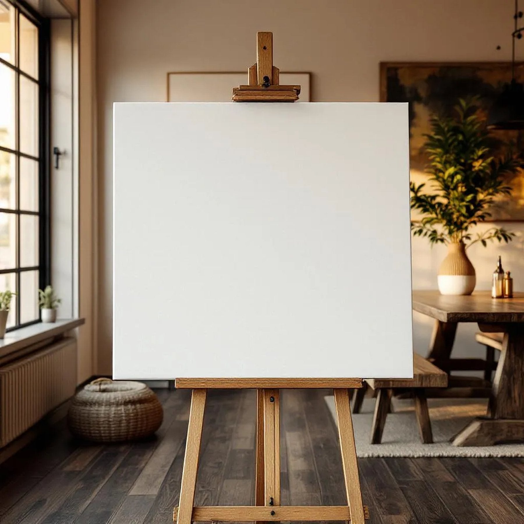 Dining Room Room Scene Mockup — Plain Square Frame Square 1:1 — Perspective View — #02991 | MockupBulk