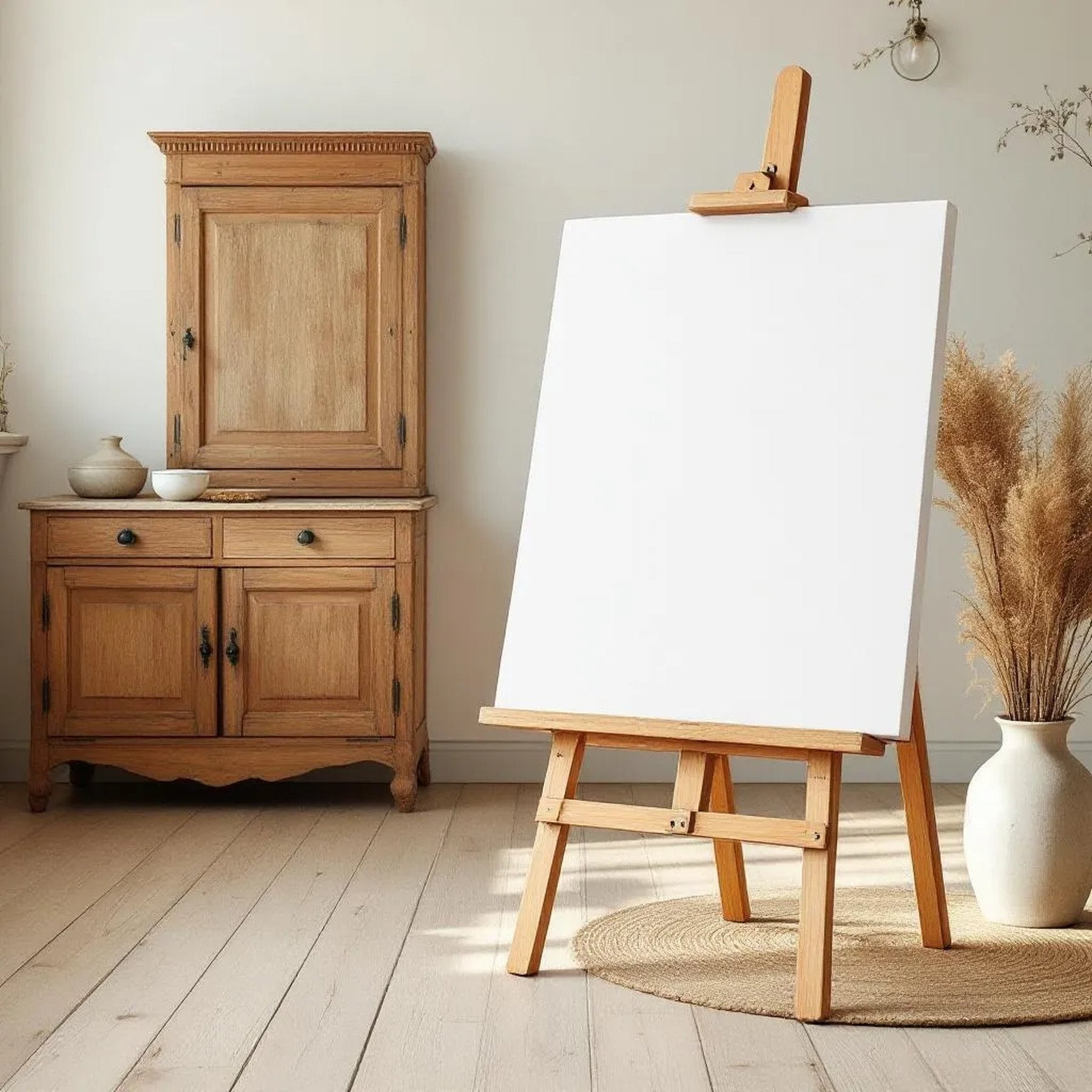 Farmhouse Styled Room Mockup — Plain Square Frame Portrait 2:3 — Perspective View — #03182 | MockupBulk