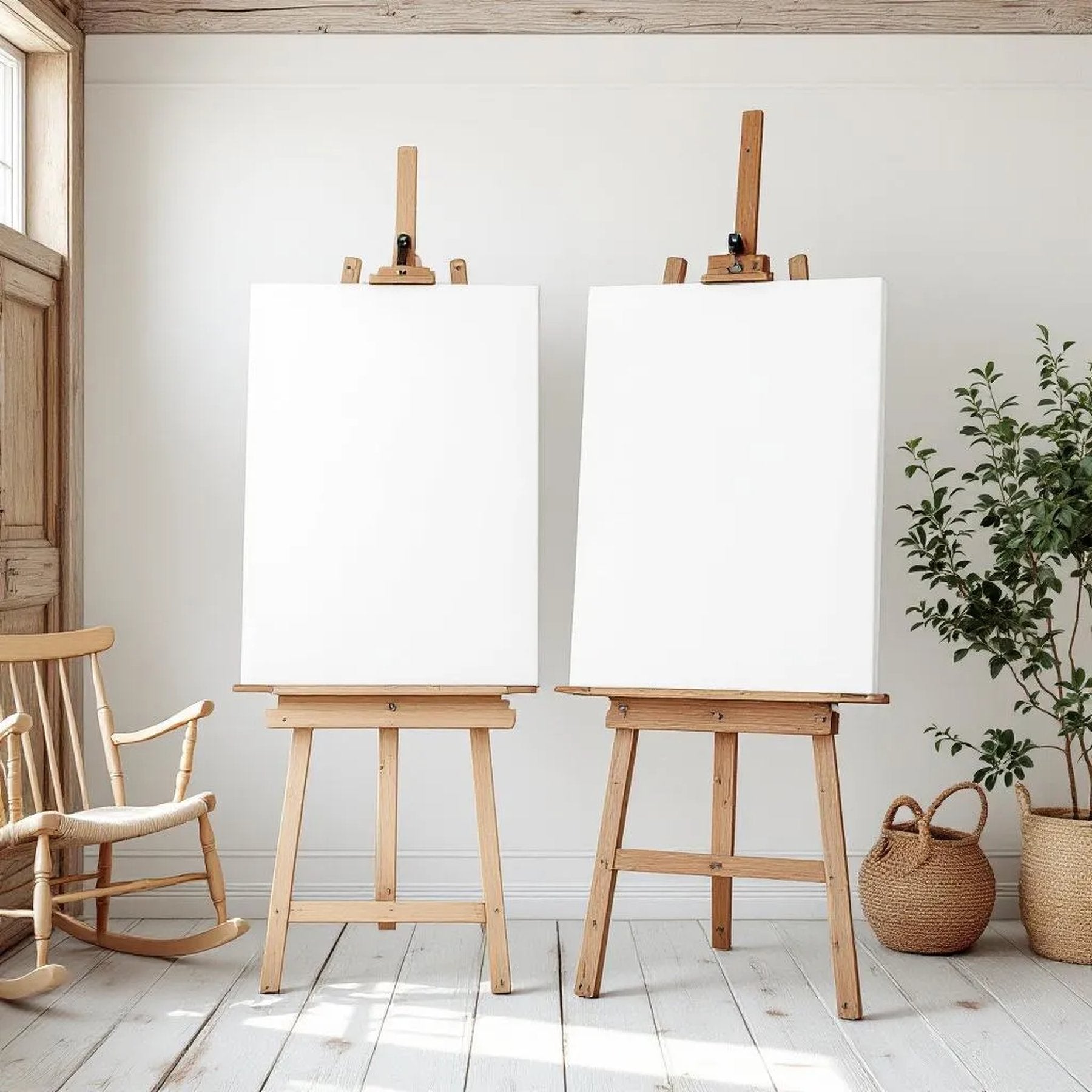 Farmhouse Styled Room Mockup — Plain Square Frame Portrait 2:3 — Perspective View — #03186 | MockupBulk
