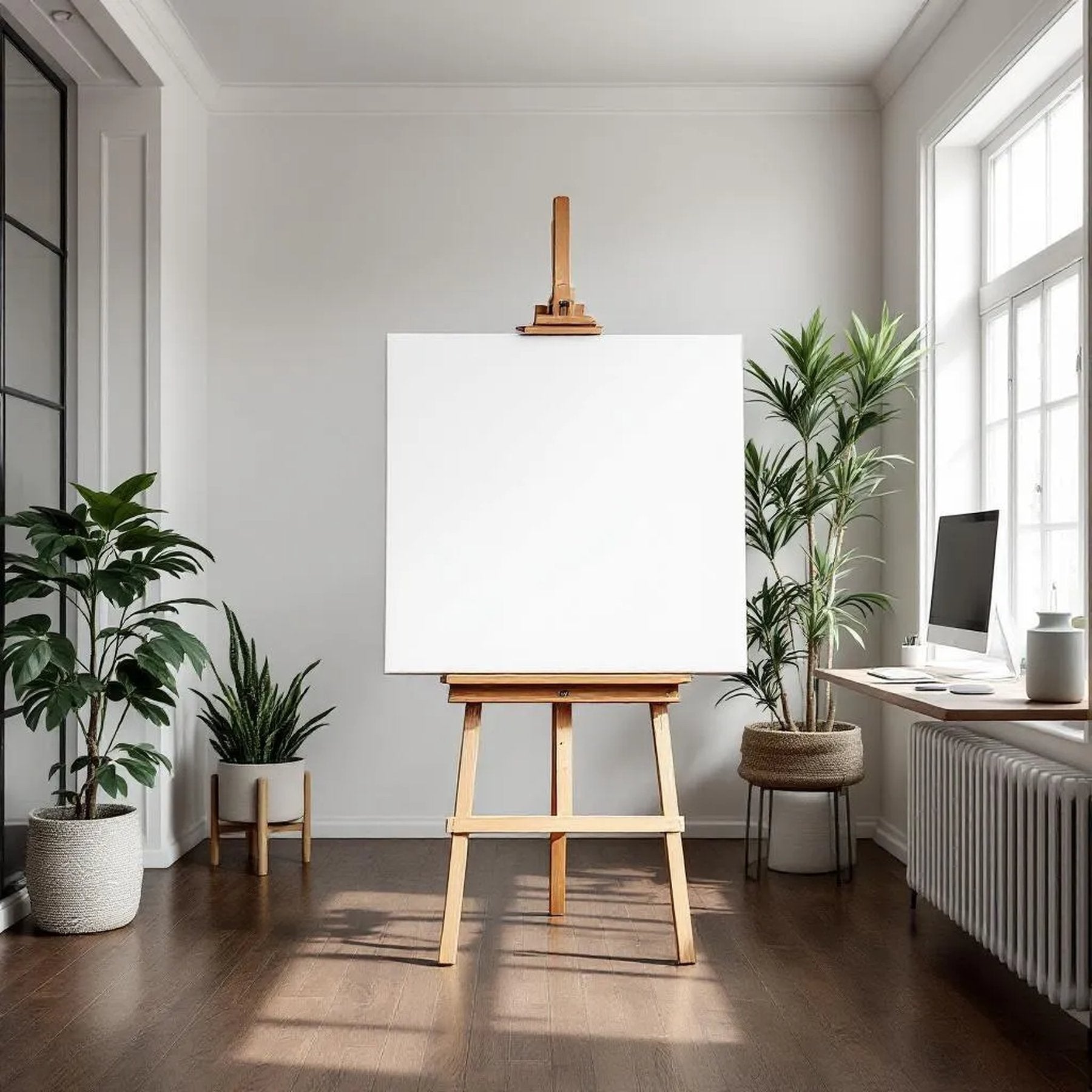 Home Office Premium Interior Mockup — Plain Square Frame Portrait 5:7 — Perspective View — #02943 | MockupBulk