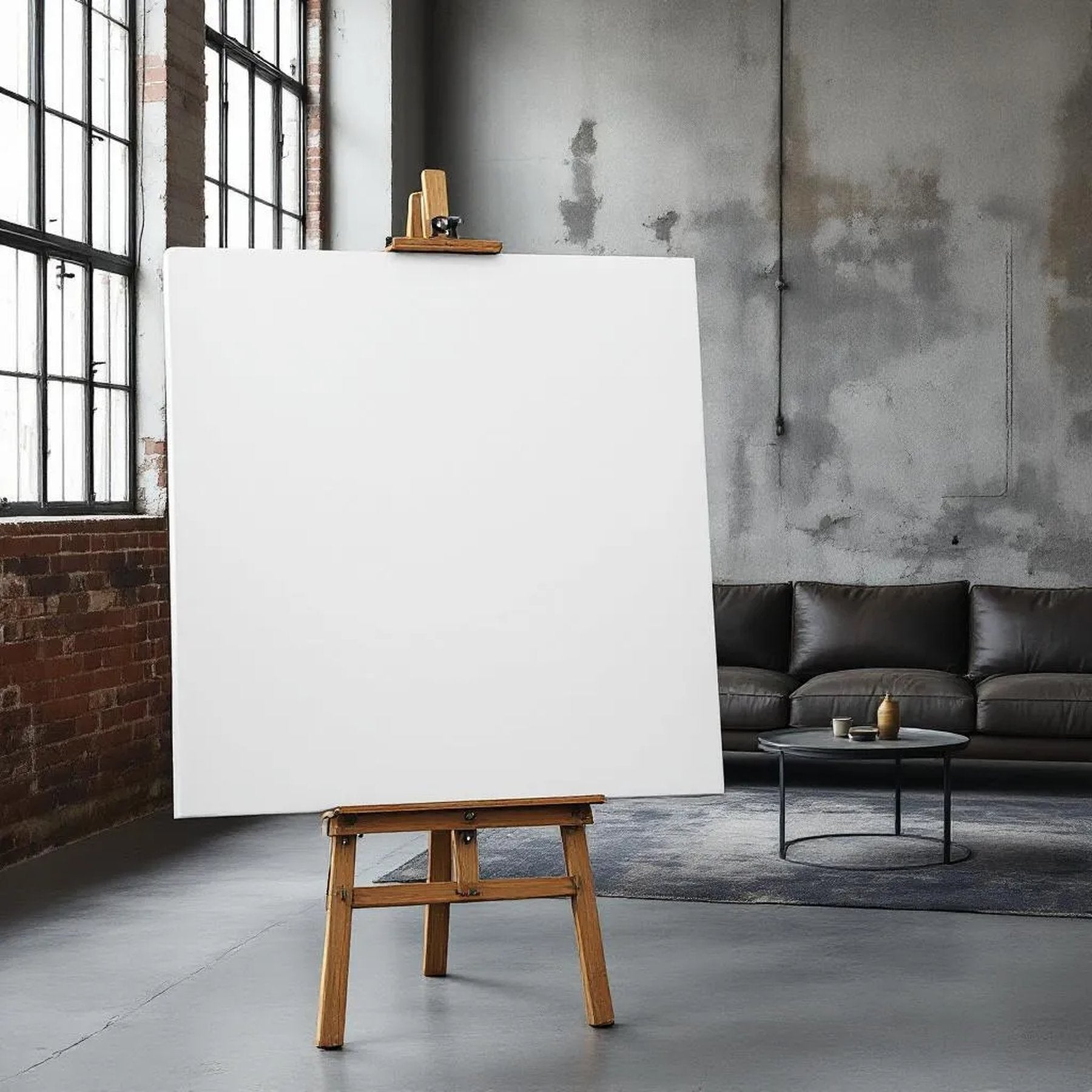 Industrial Loft Styled Room Mockup — Plain Square Frame Square 1:1 — Perspective View — #02749 | MockupBulk