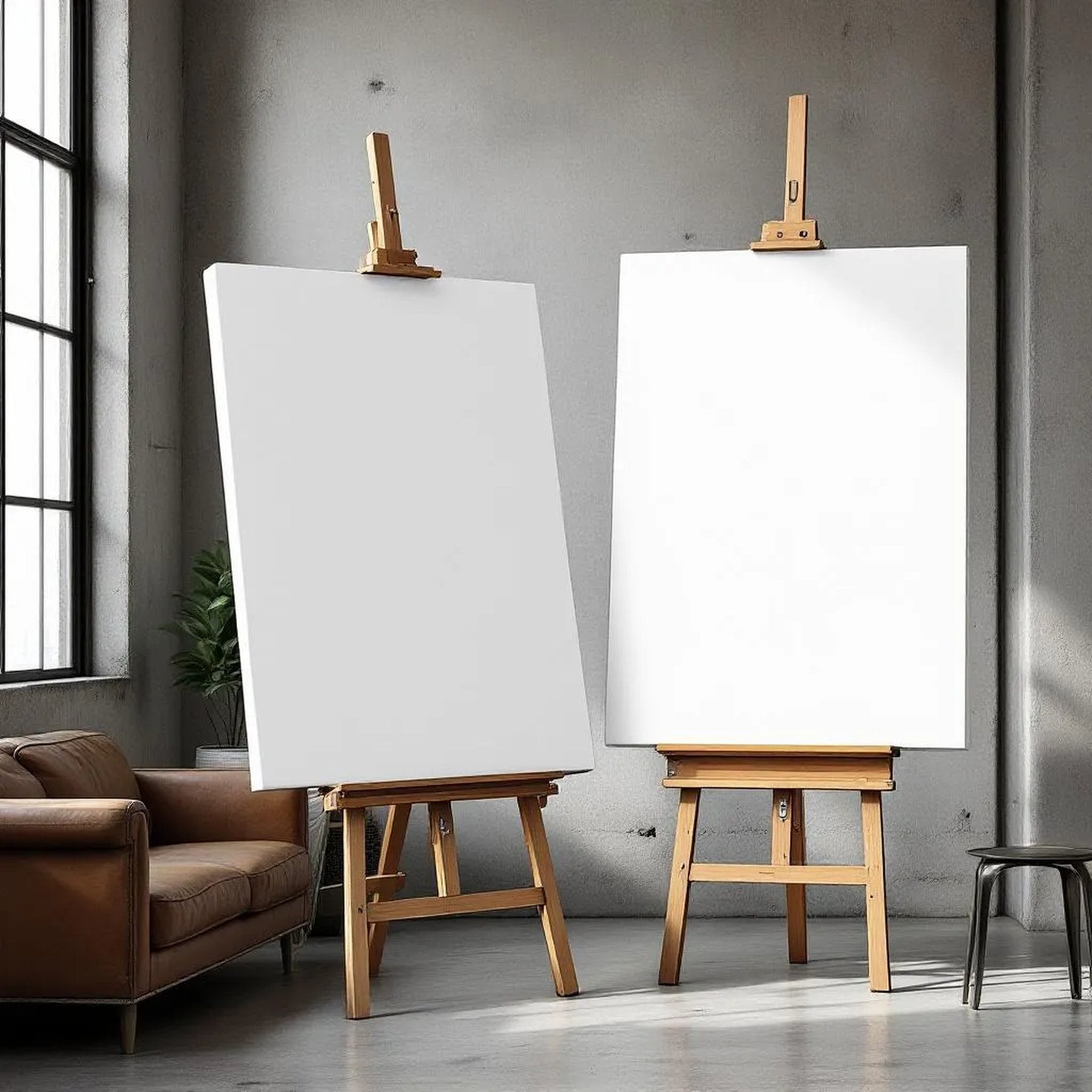 Industrial Loft High-Res Frame Mockup — Plain Square Frame Portrait 2:3 — Perspective View — #02752 | MockupBulk