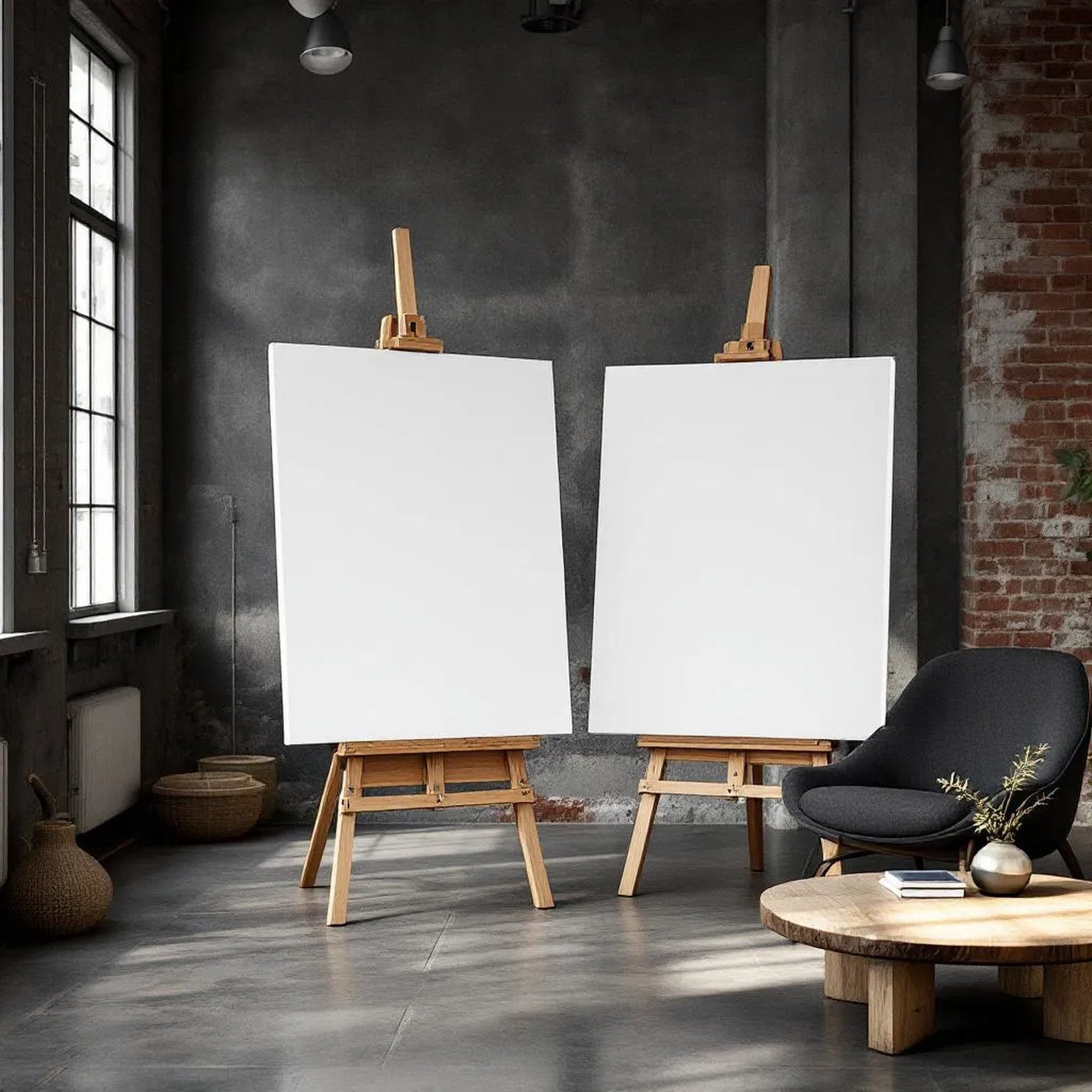 Industrial Loft Editorial Room Mockup — Plain Square Frame Landscape 3:4 — Perspective View — #02753 | MockupBulk