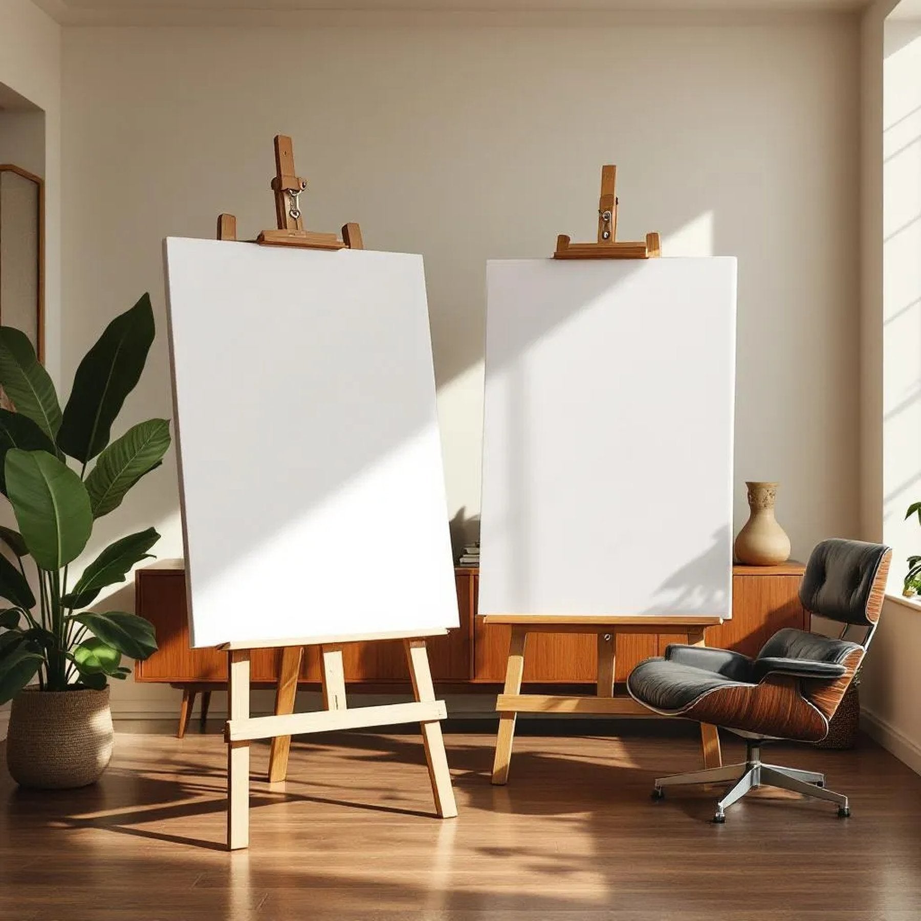 Mid-Century Modern Professional Frame Mockup — Plain Square Frame Square 1:1 — Perspective View — #03160 | MockupBulk