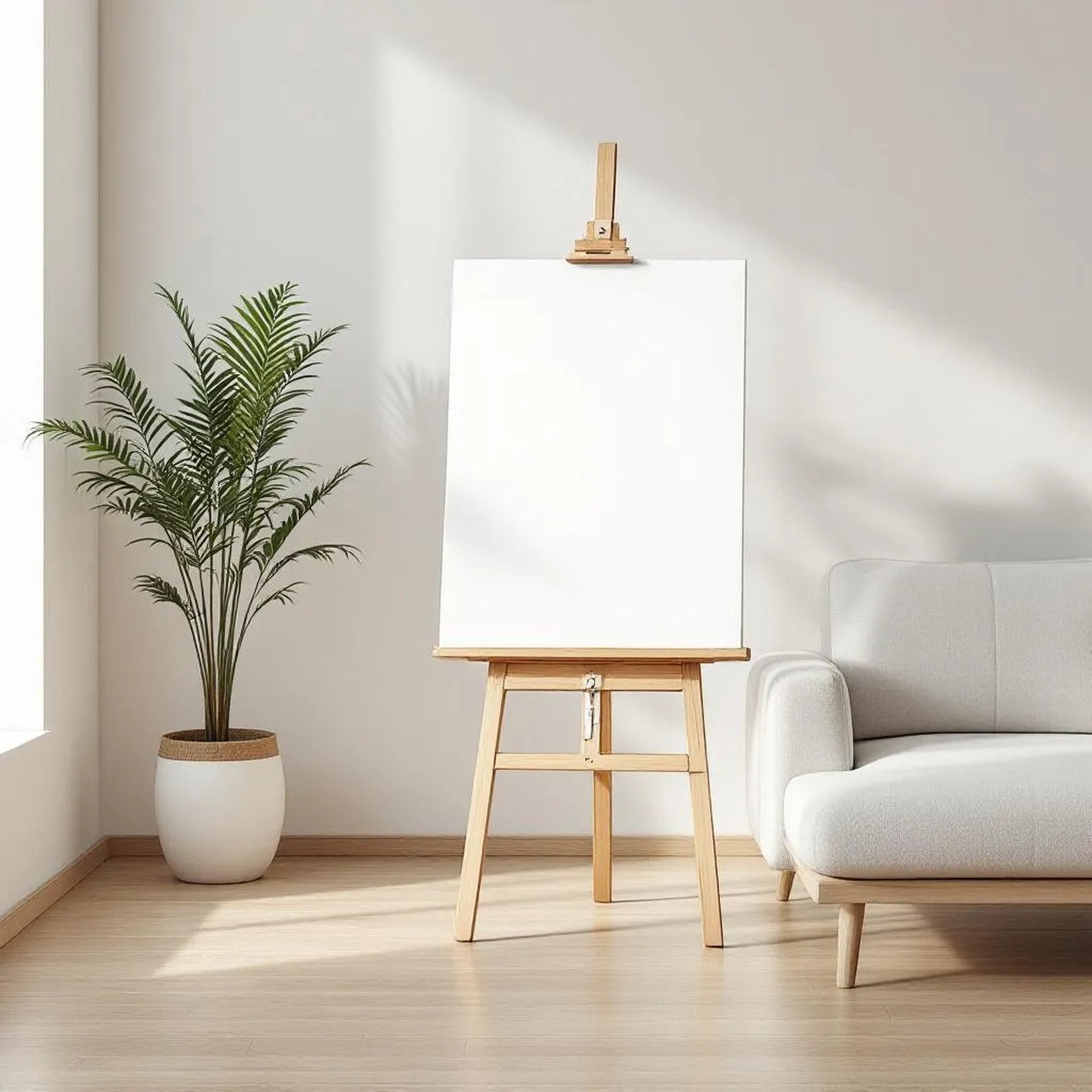 Minimalist White Frame Display Mockup — Plain Square Frame Portrait 2:3 — Perspective View — #02701 | MockupBulk