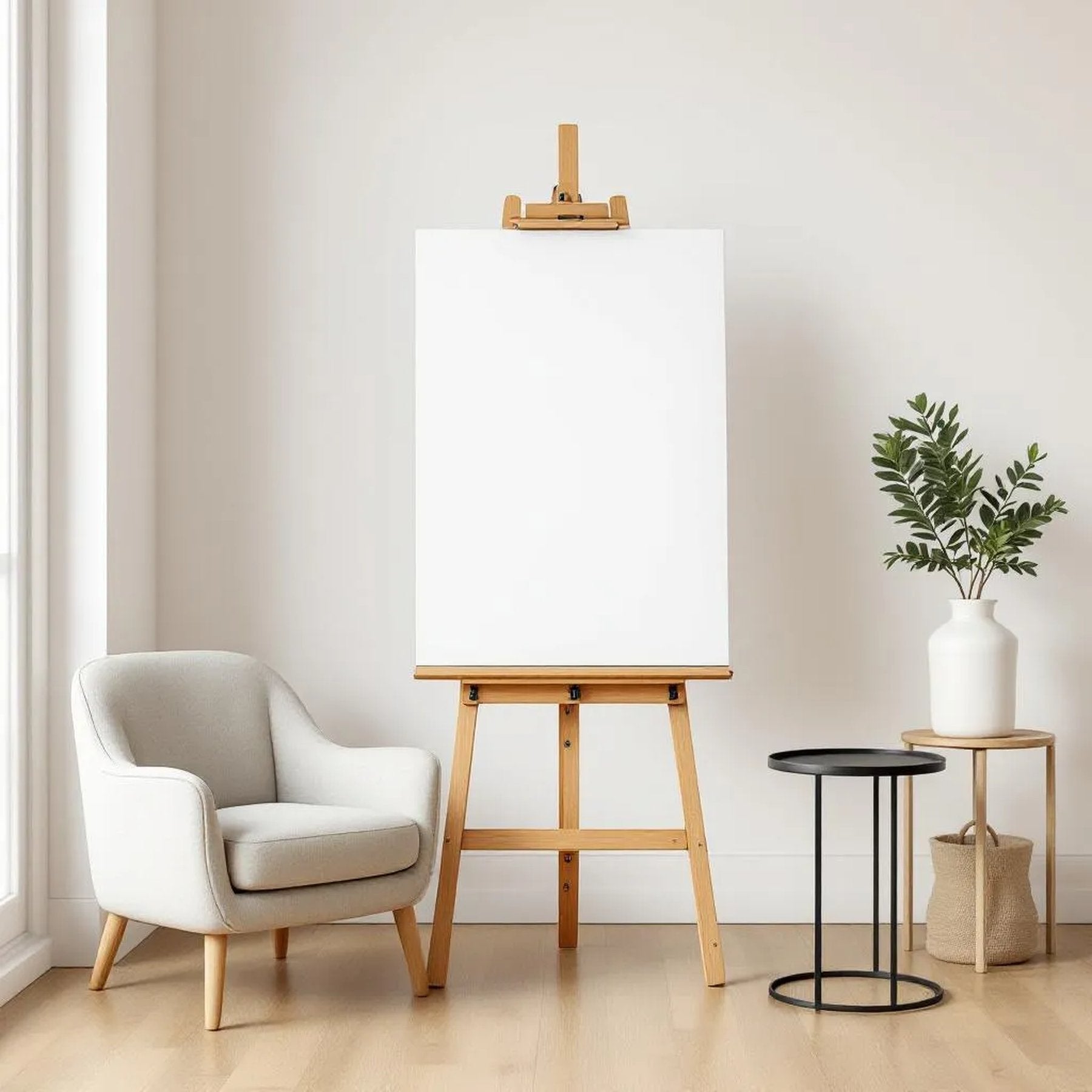 Minimalist White Styled Room Mockup — Plain Square Frame Portrait 4:5 — Perspective View — #02702 | MockupBulk