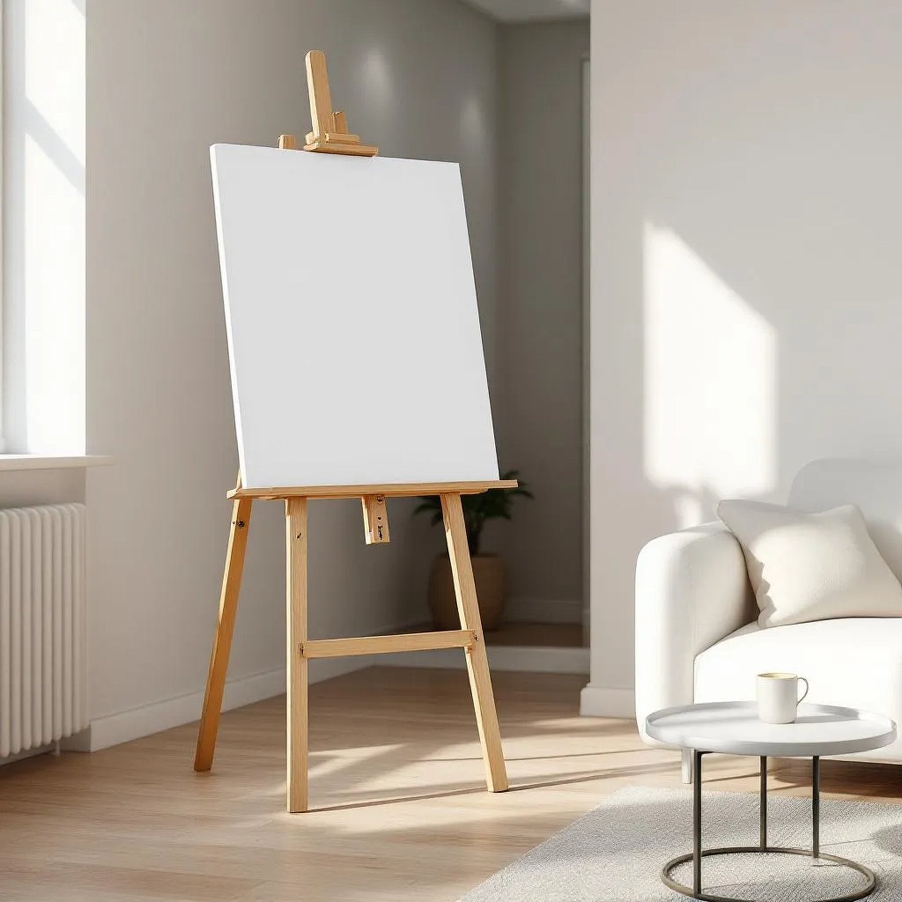 Minimalist White Room Scene Mockup — Plain Square Frame Portrait 2:3 — Perspective View — #02704 | MockupBulk
