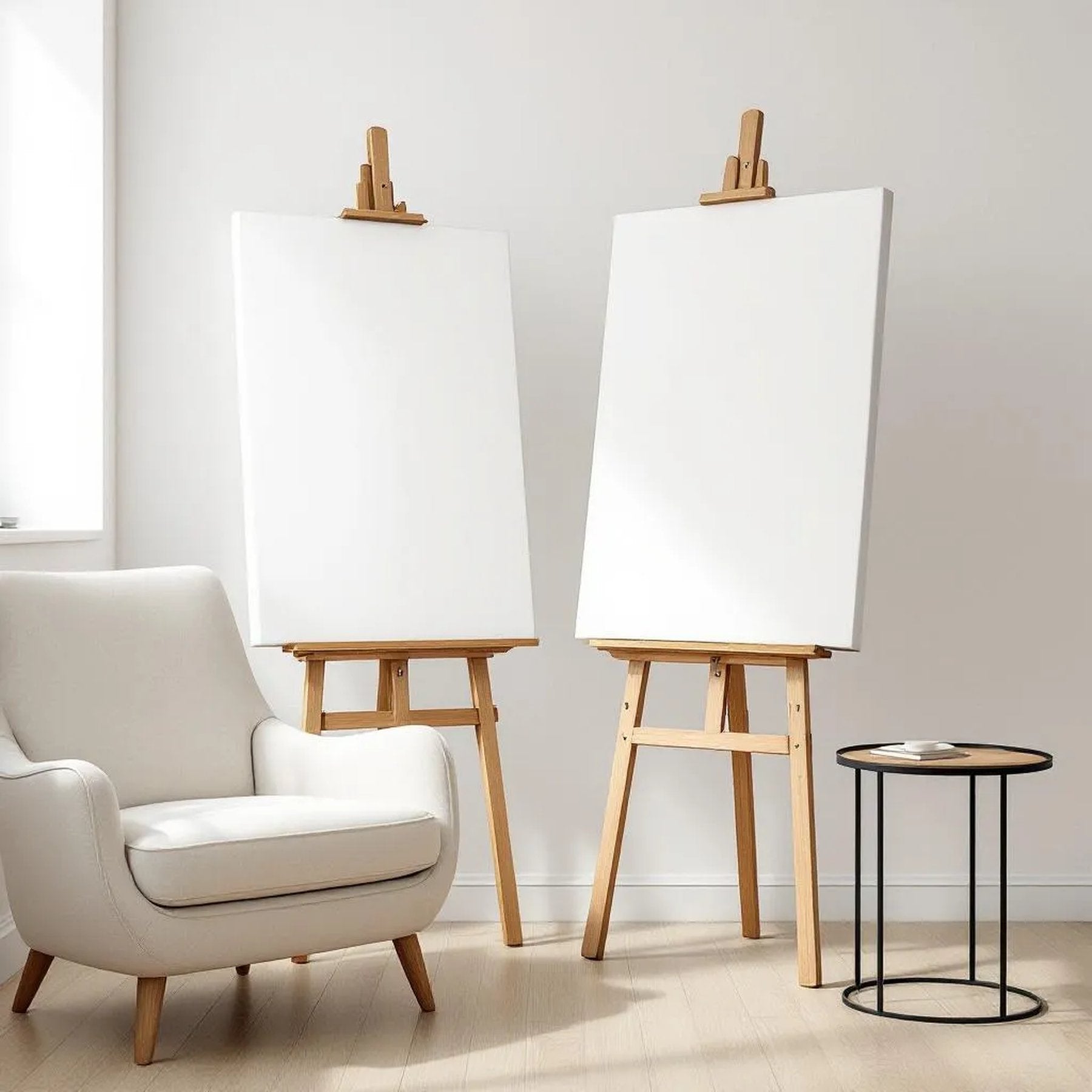 Minimalist White Styled Room Mockup — Plain Square Frame Portrait 2:3 — Perspective View — #02705 | MockupBulk