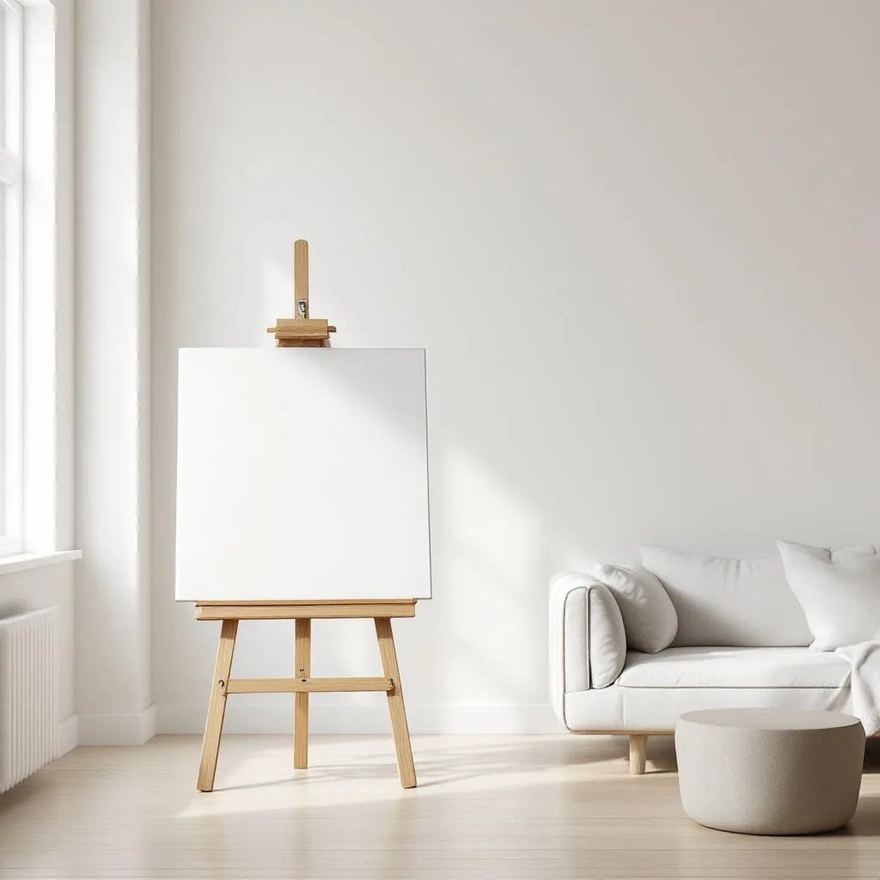 Minimalist White Editorial Room Mockup — Plain Square Frame Portrait 2:3 — Perspective View — #02706 | MockupBulk