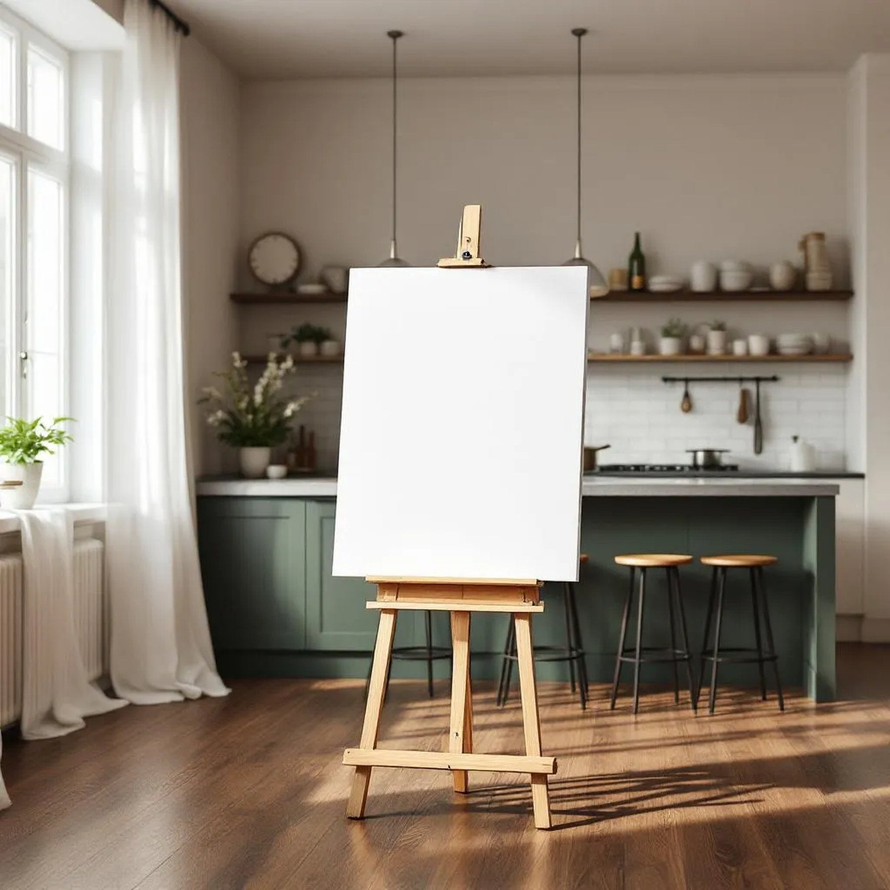 Modern Kitchen Professional Frame Mockup — Plain Square Frame Portrait 5:7 — Perspective View — #03111 | MockupBulk