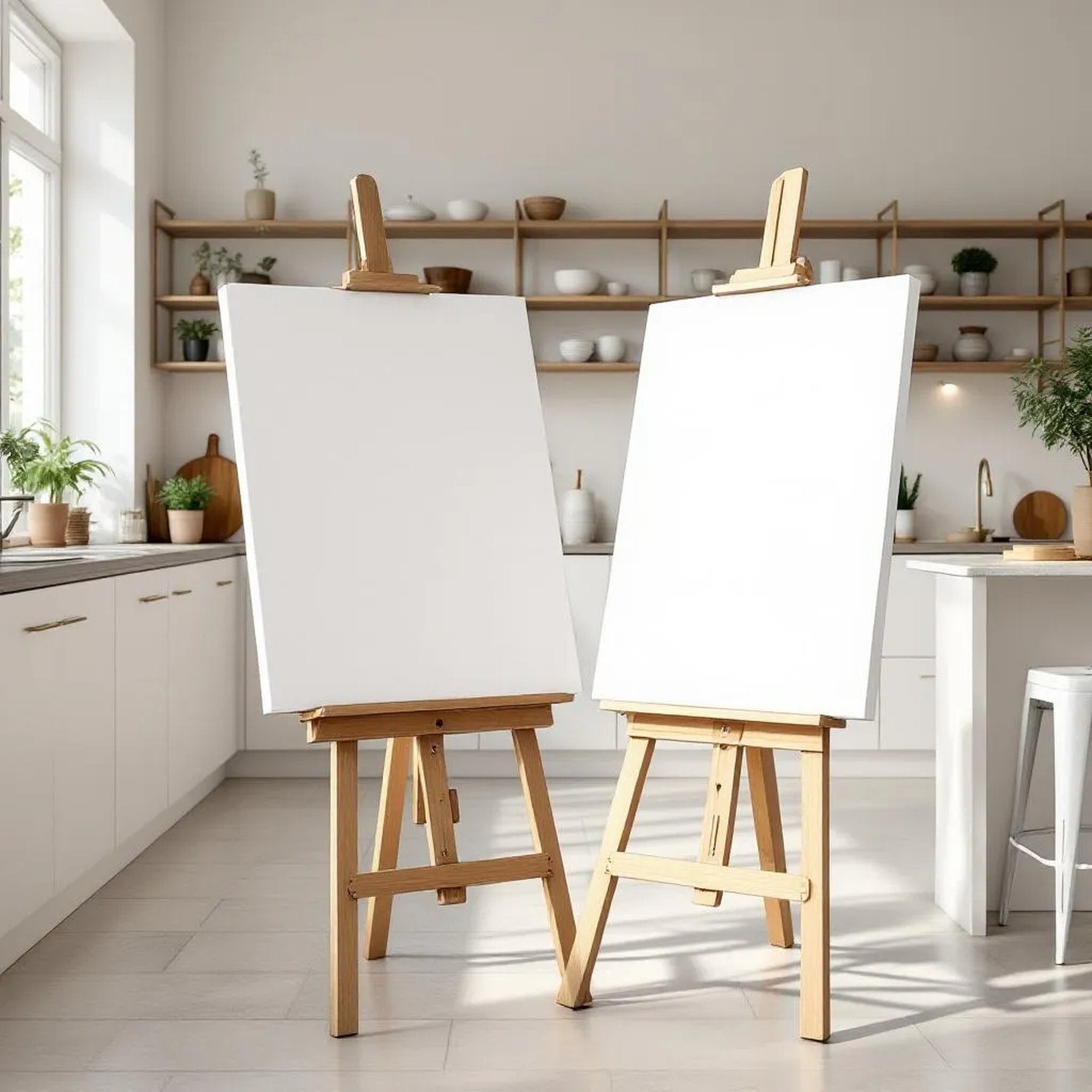 Modern Kitchen Room Scene Mockup — Plain Square Frame A-Series (A4 / A3) — Perspective View — #03113 | MockupBulk