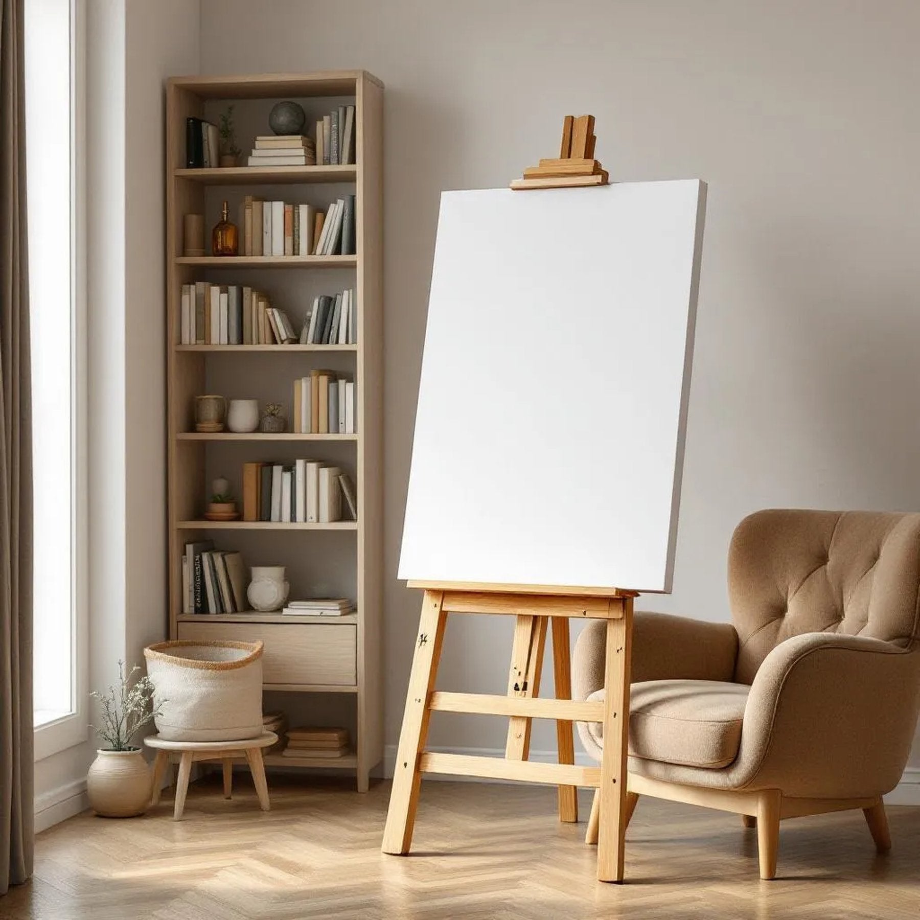 Reading Nook Premium Interior Mockup — Plain Square Frame Portrait 2:3 — Perspective View — #03014 | MockupBulk