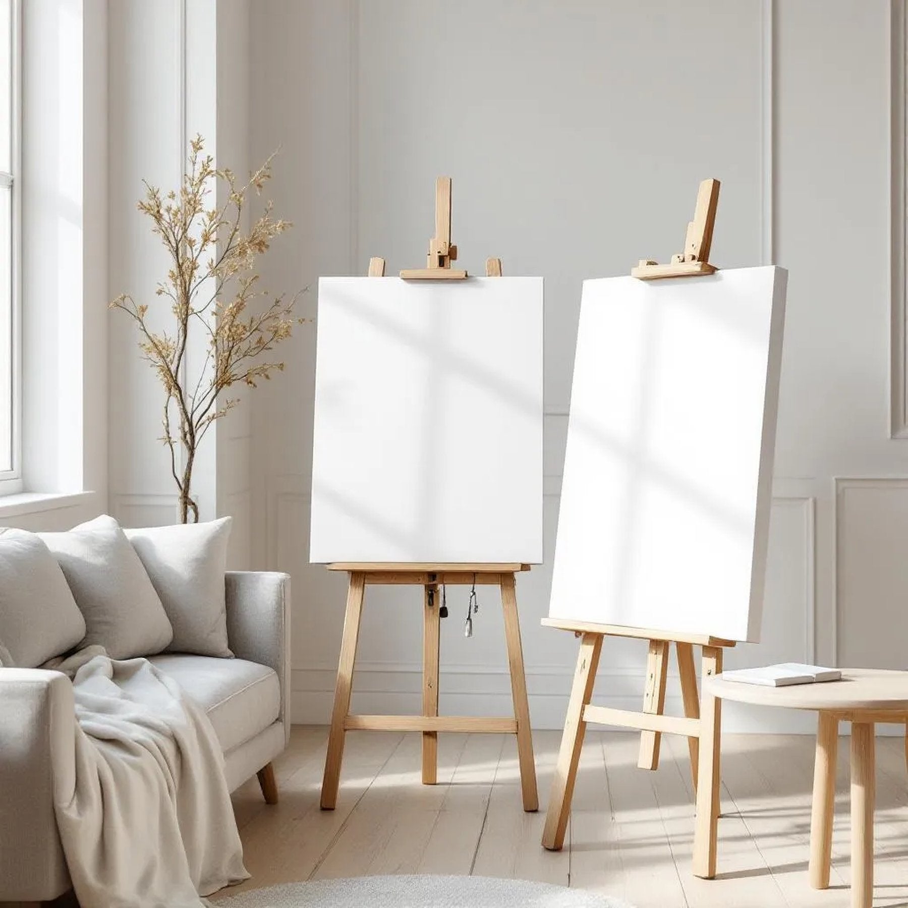 Scandinavian Wall Art Mockup — Plain Square Frame Portrait 2:3 — Perspective View — #02728 | MockupBulk