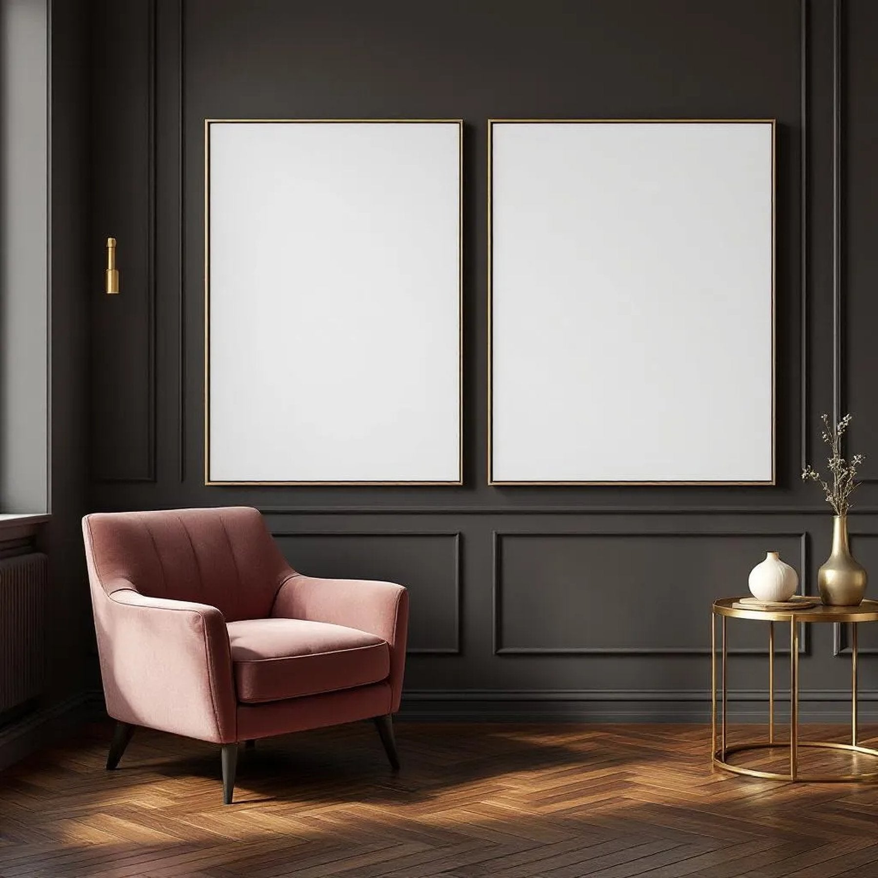 Art Deco Editorial Room Mockup — Plain Square Frame Portrait 2:3 — Perspective View — #02818 | MockupBulk