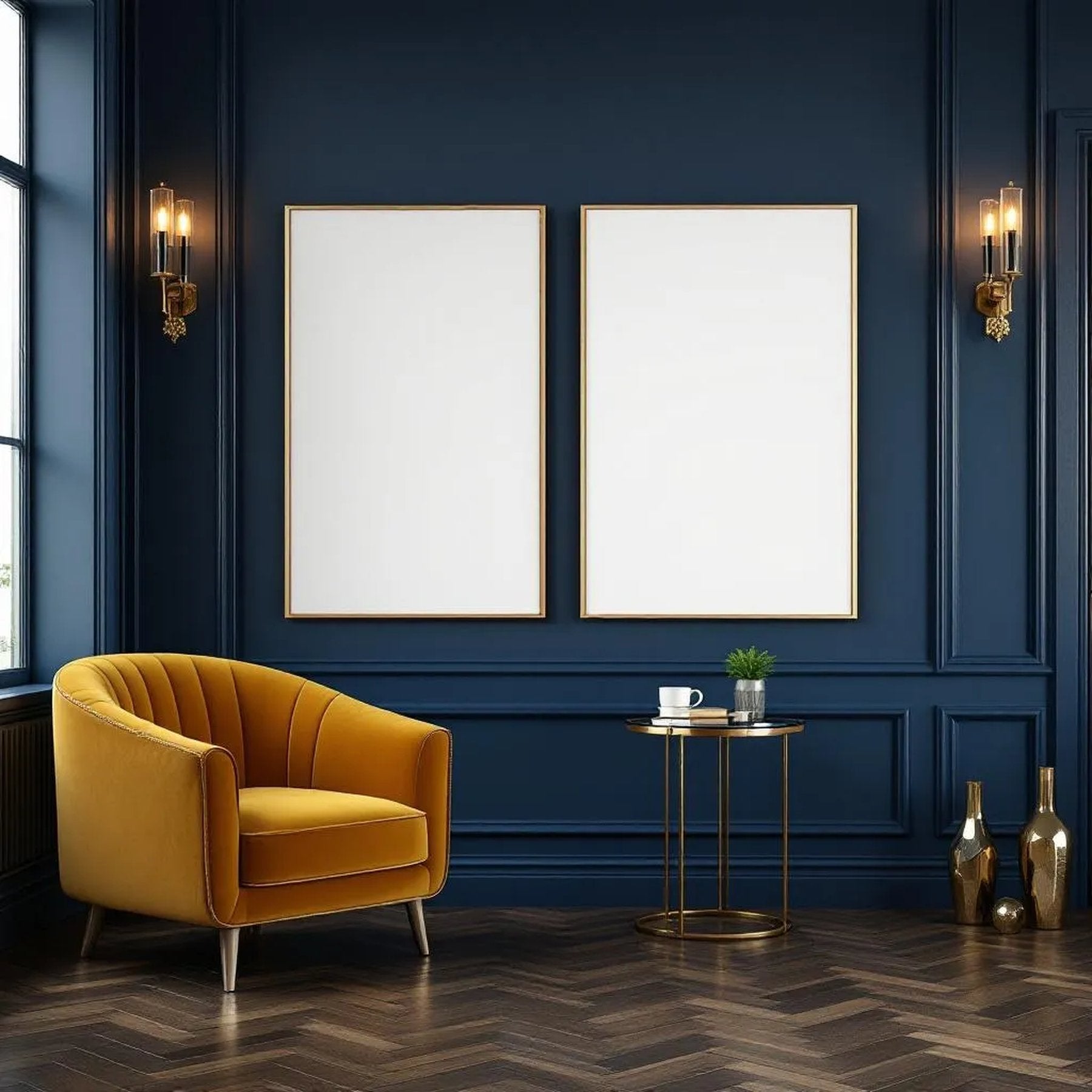 Art Deco Lifestyle Frame Mockup — Plain Square Frame Portrait 2:3 — Perspective View — #02819 | MockupBulk