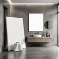 Spa Bathroom Frame Display Mockup — Plain Square Frame Portrait 2:3 — Perspective View — #03032 | MockupBulk